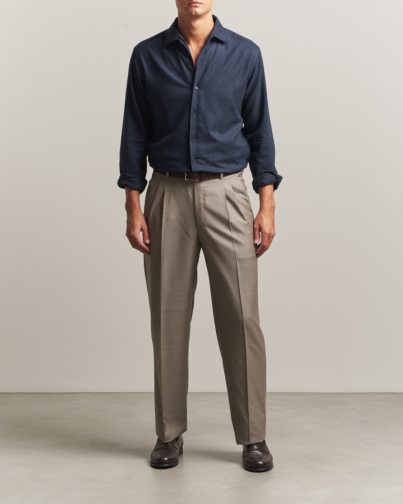 Homme | Chemises | Eton | Casual Fit One Piece Collar Flannel Shirt Navy Blue