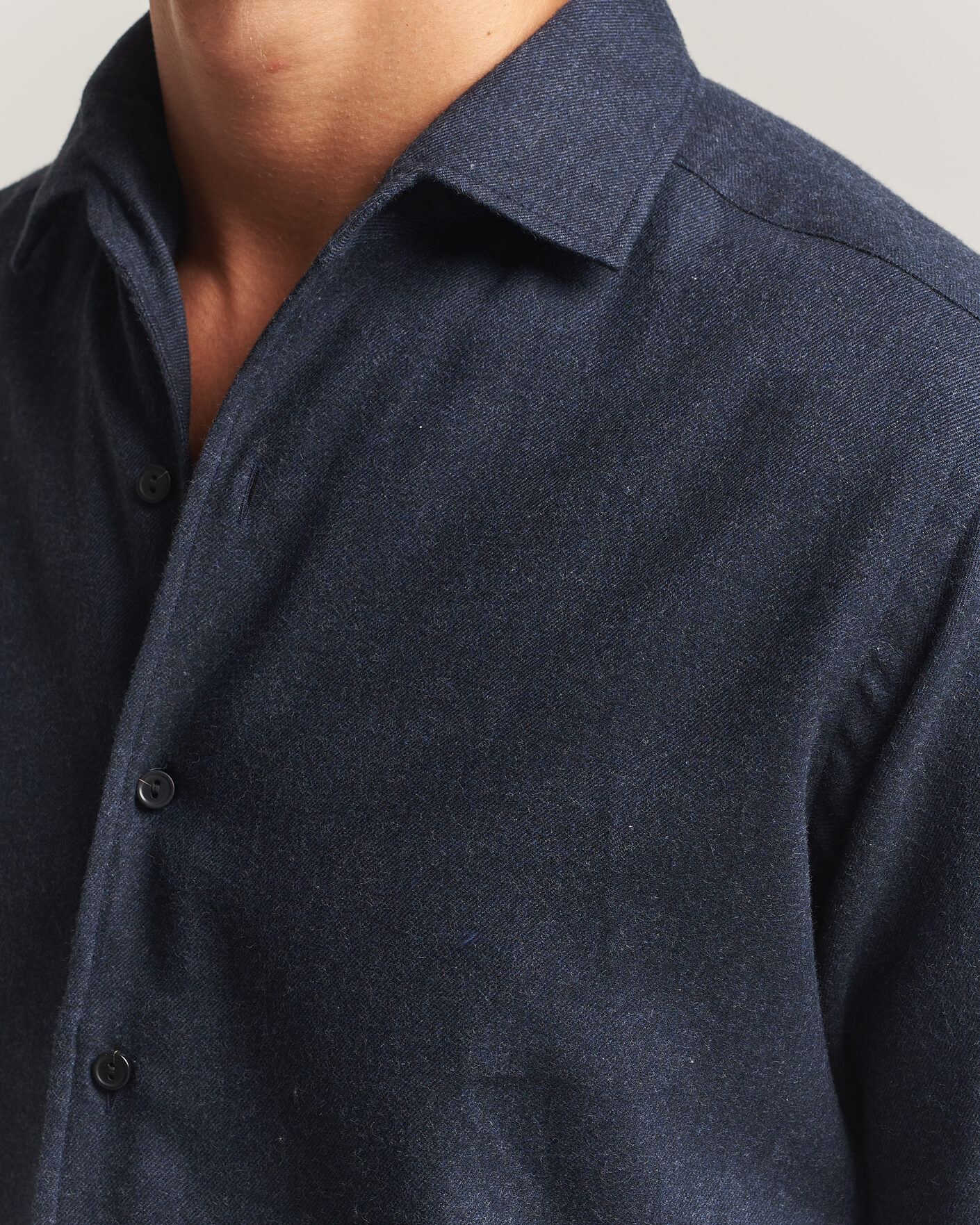 Homme | Chemises | Eton | Casual Fit One Piece Collar Flannel Shirt Navy Blue