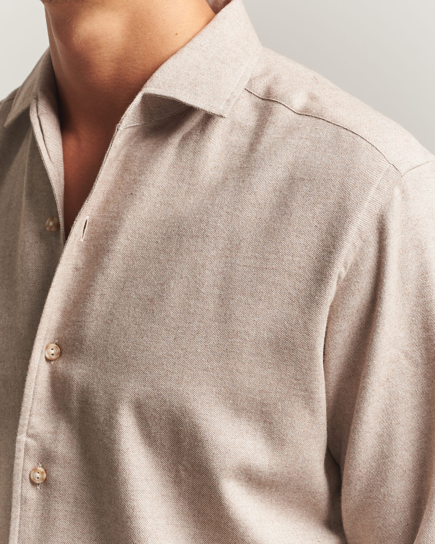 Homme | Chemises | Eton | Casual Fit One Piece Collar Flannel Shirt Beige
