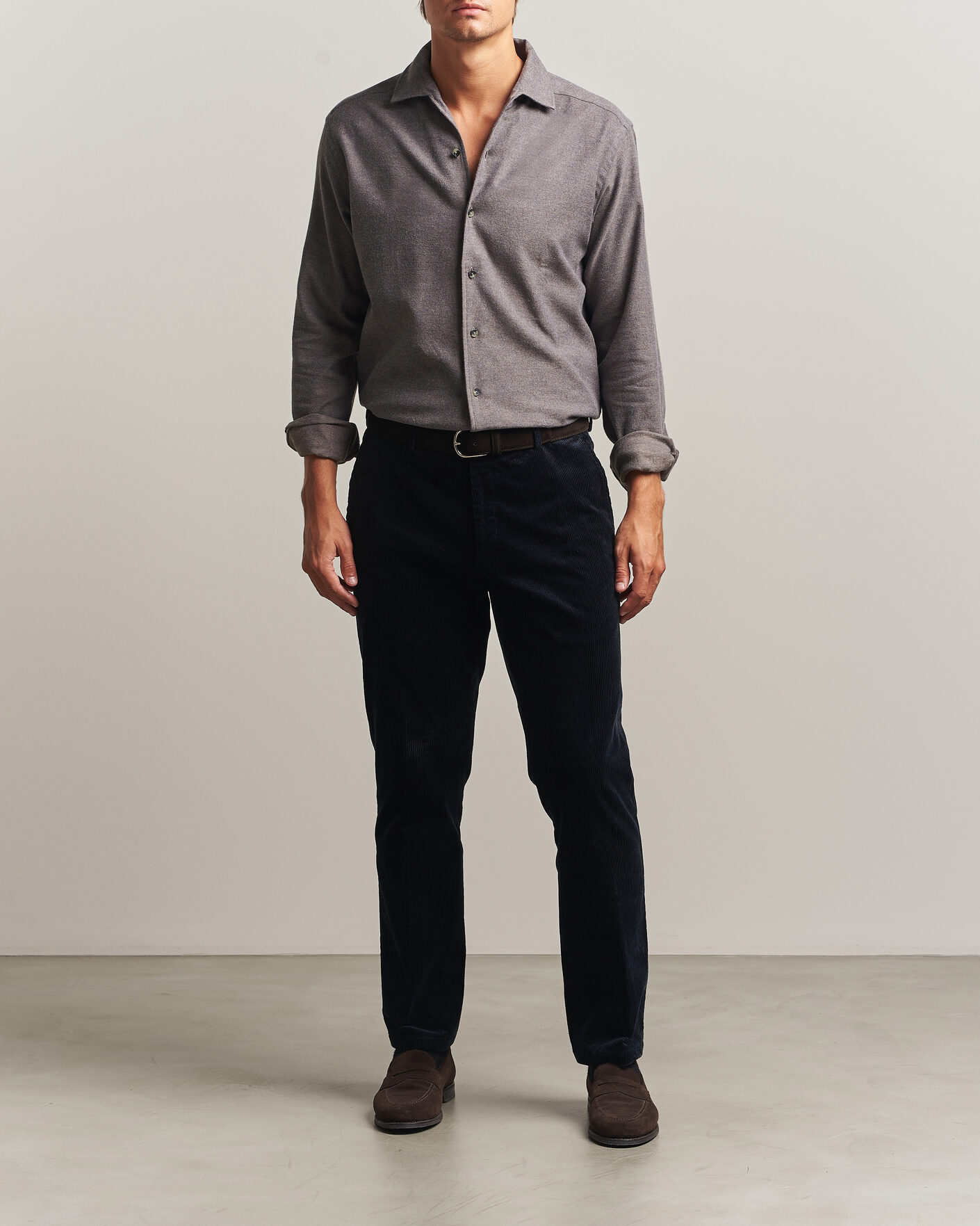 Homme | Chemises | Eton | Casual Fit One Piece Collar Flannel Shirt Dark Brown