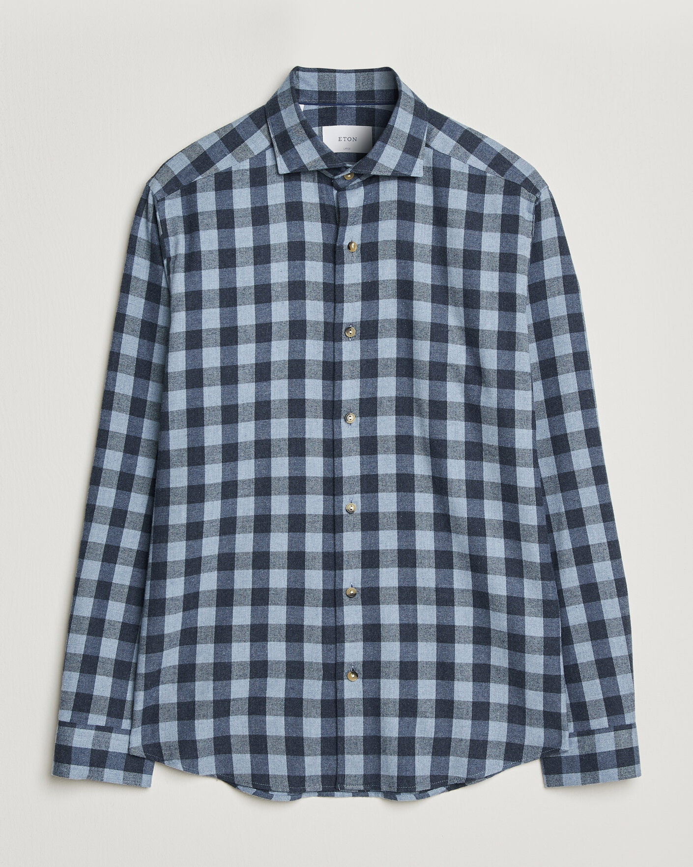 Homme | Chemises | Eton | Casual Fit Checked Flannel Shirt Mid Blue