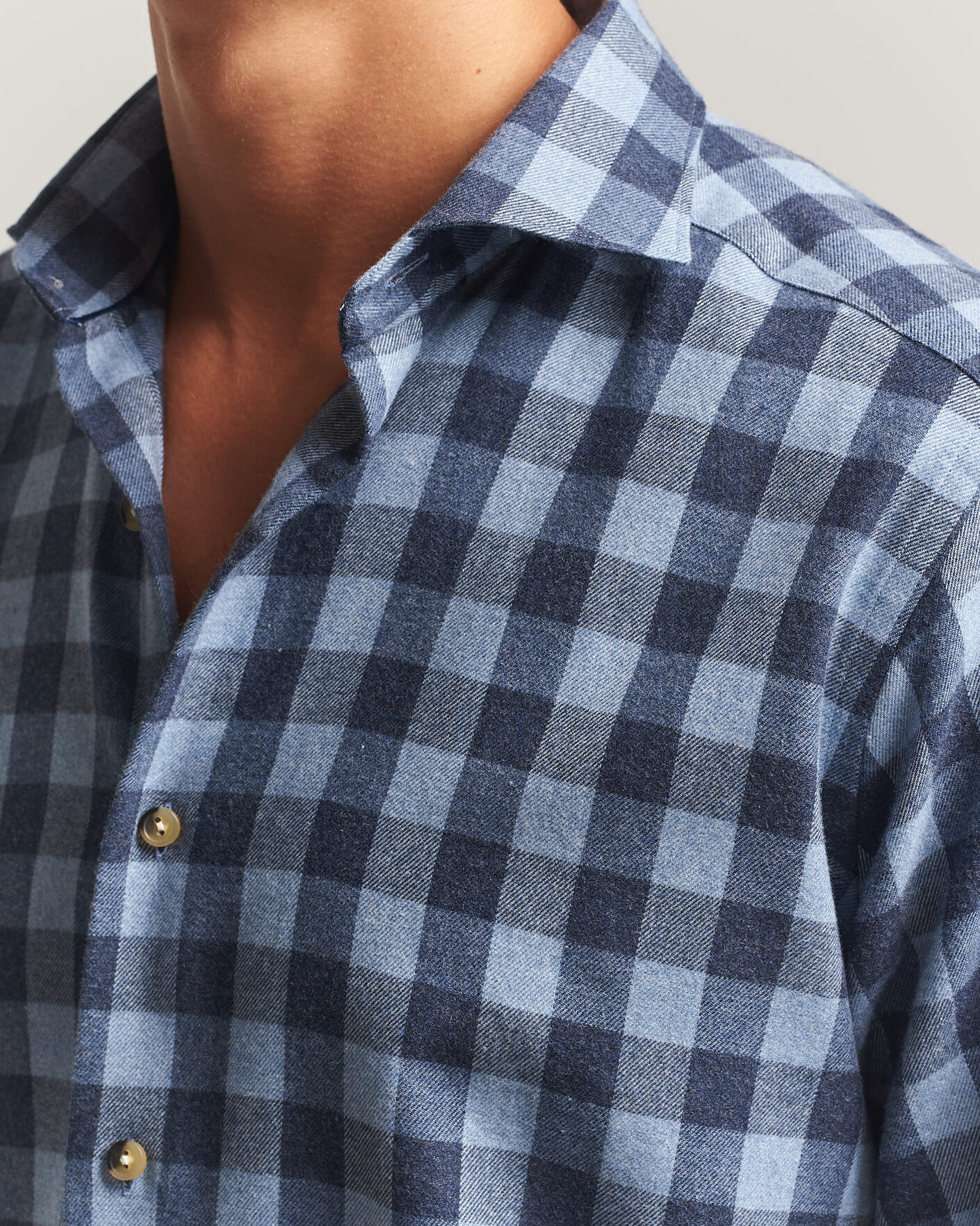 Homme | Chemises | Eton | Casual Fit Checked Flannel Shirt Mid Blue