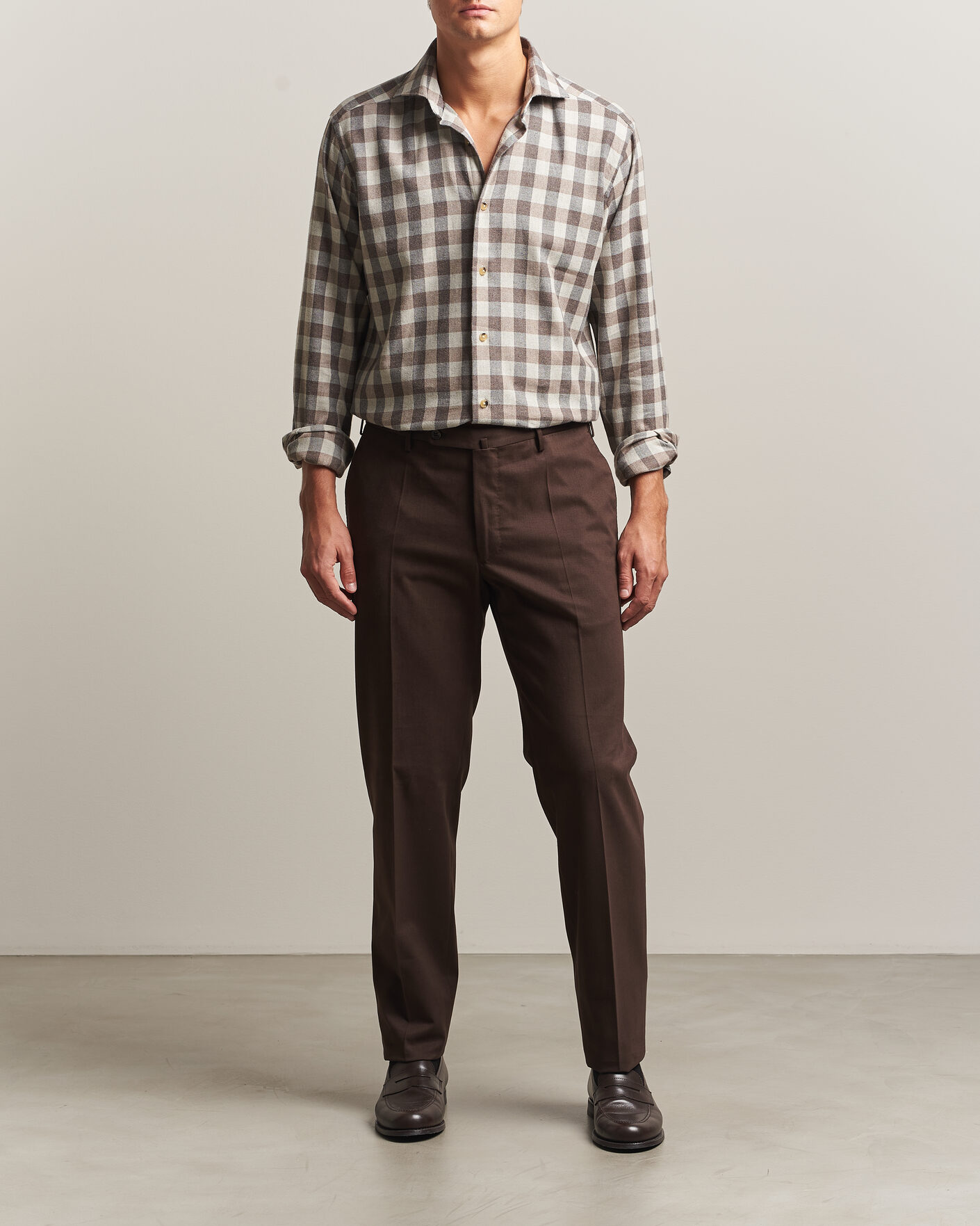 Homme | Chemises | Eton | Casual Fit Checked Flannel Shirt Beige