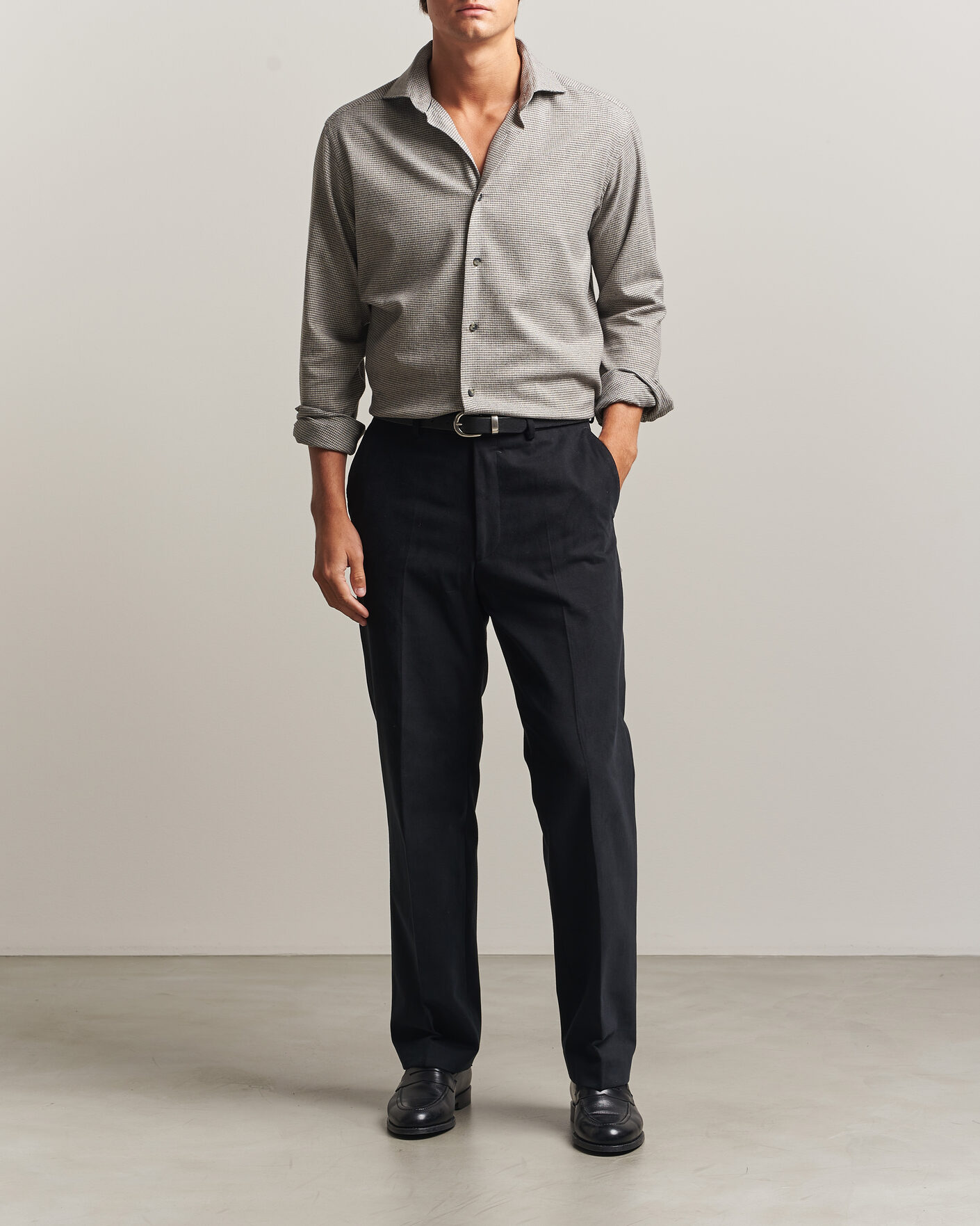 Homme | Chemises | Eton | Casual Fit Houndstooth Flannel Shirt Mid Grey
