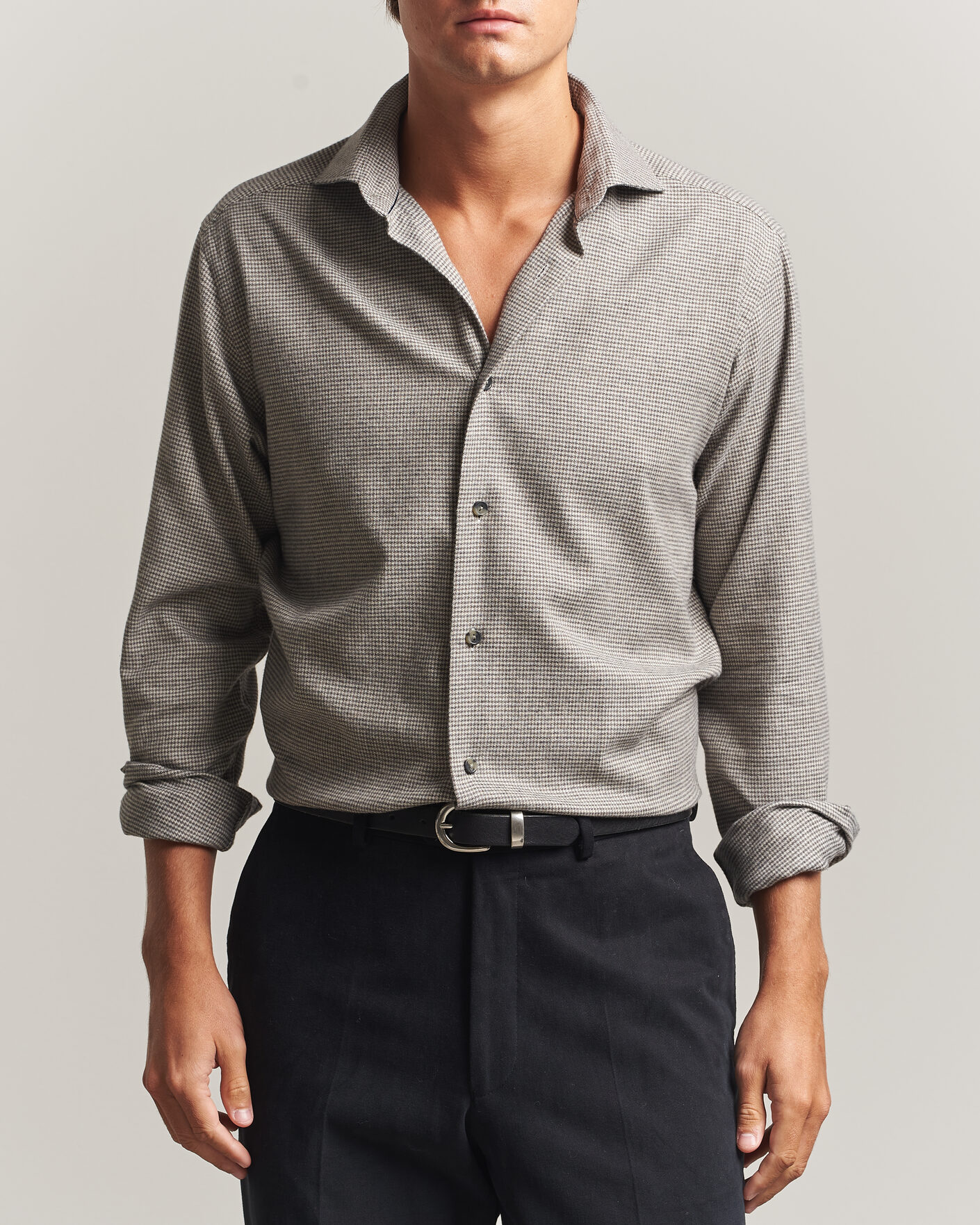 Homme | Chemises | Eton | Casual Fit Houndstooth Flannel Shirt Mid Grey