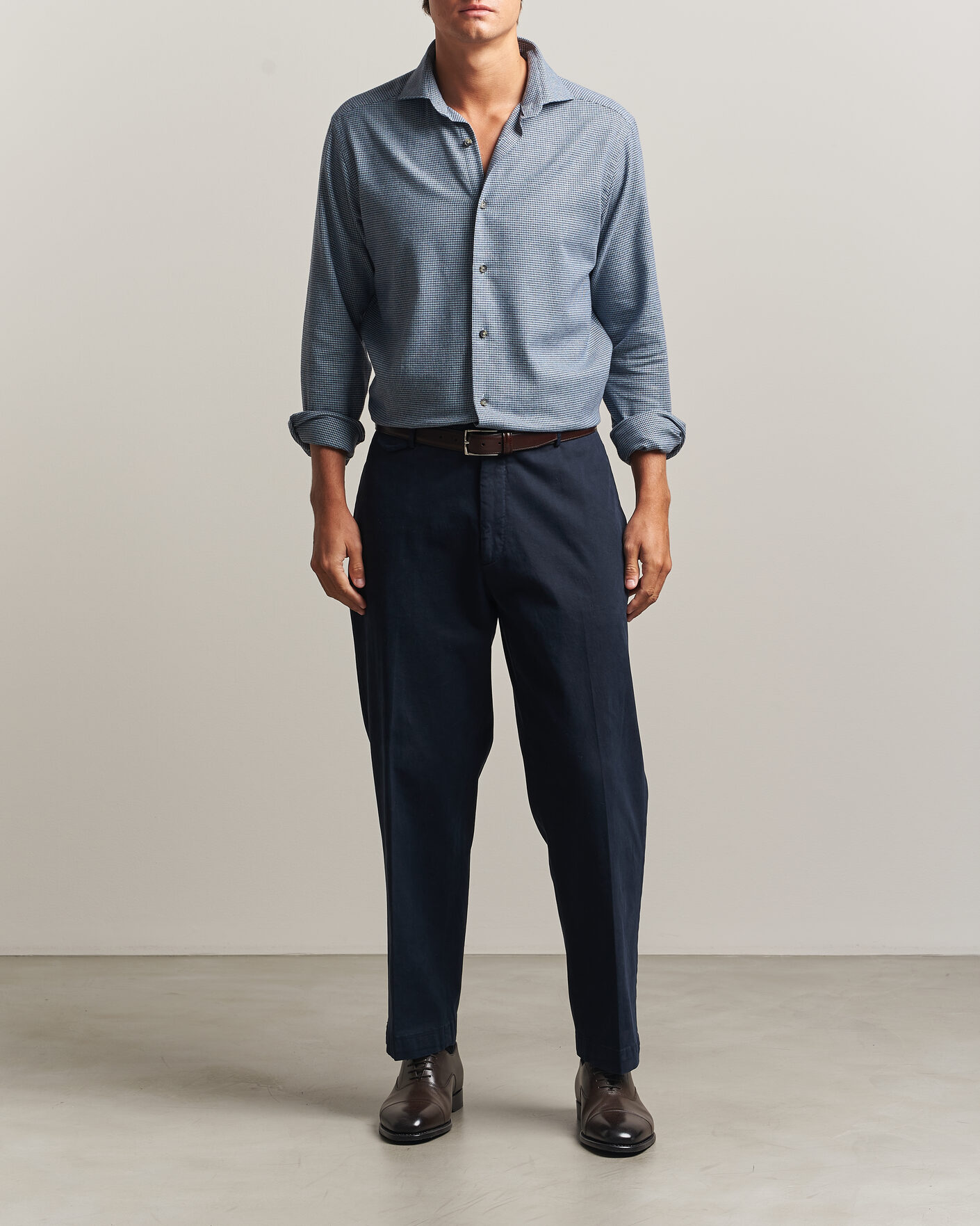 Homme | Chemises | Eton | Casual Fit Houndstooth Flannel Shirt Mid Blue