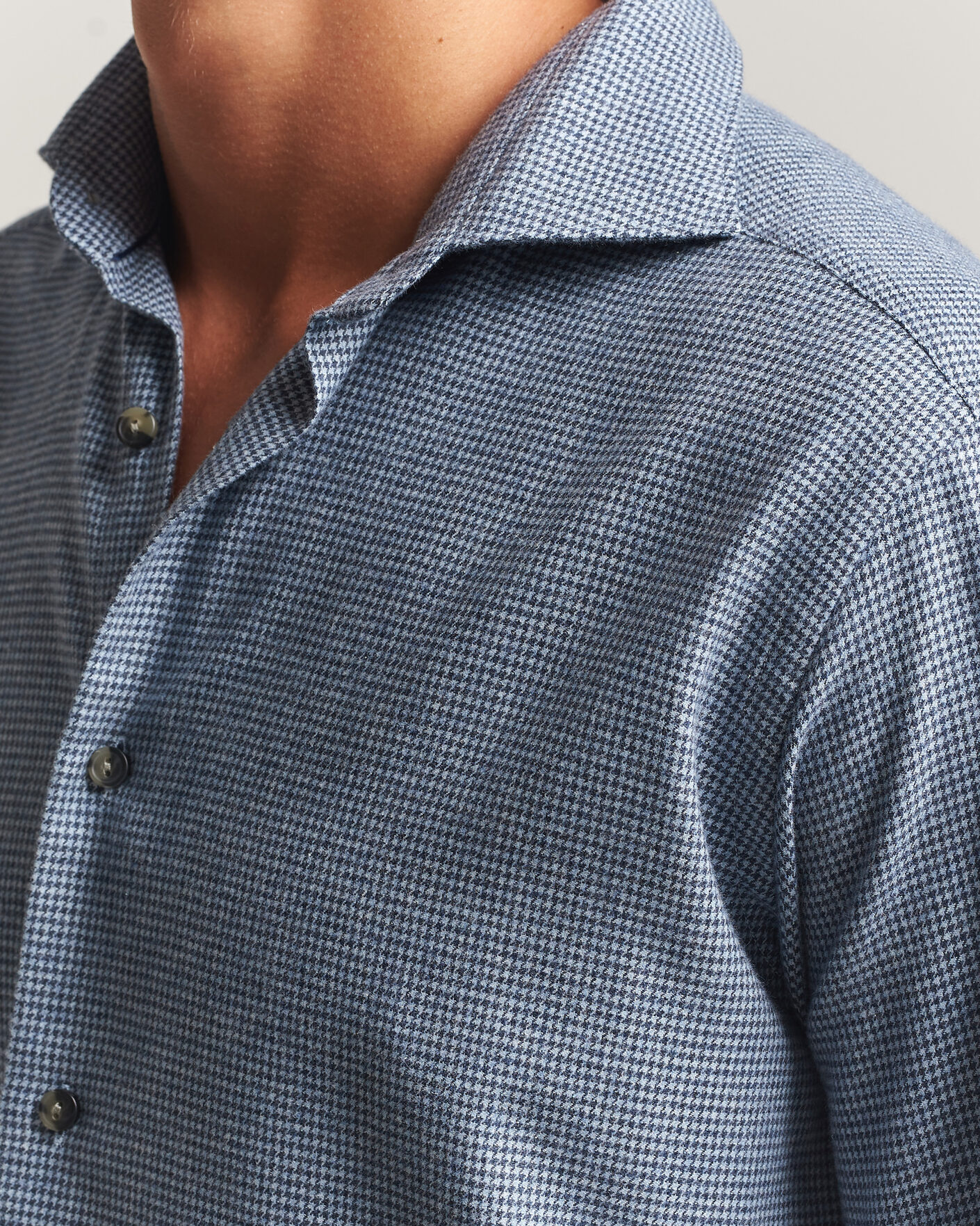 Homme | Chemises | Eton | Casual Fit Houndstooth Flannel Shirt Mid Blue