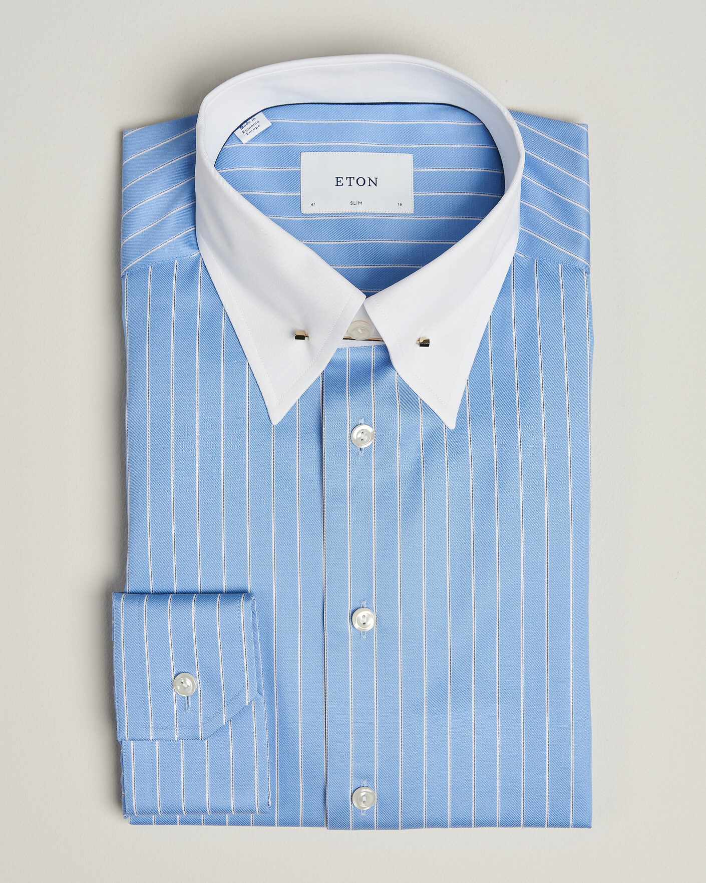 Homme | Chemises | Eton | Slim Fit Signature Twill Striped Shirt Mid Blue