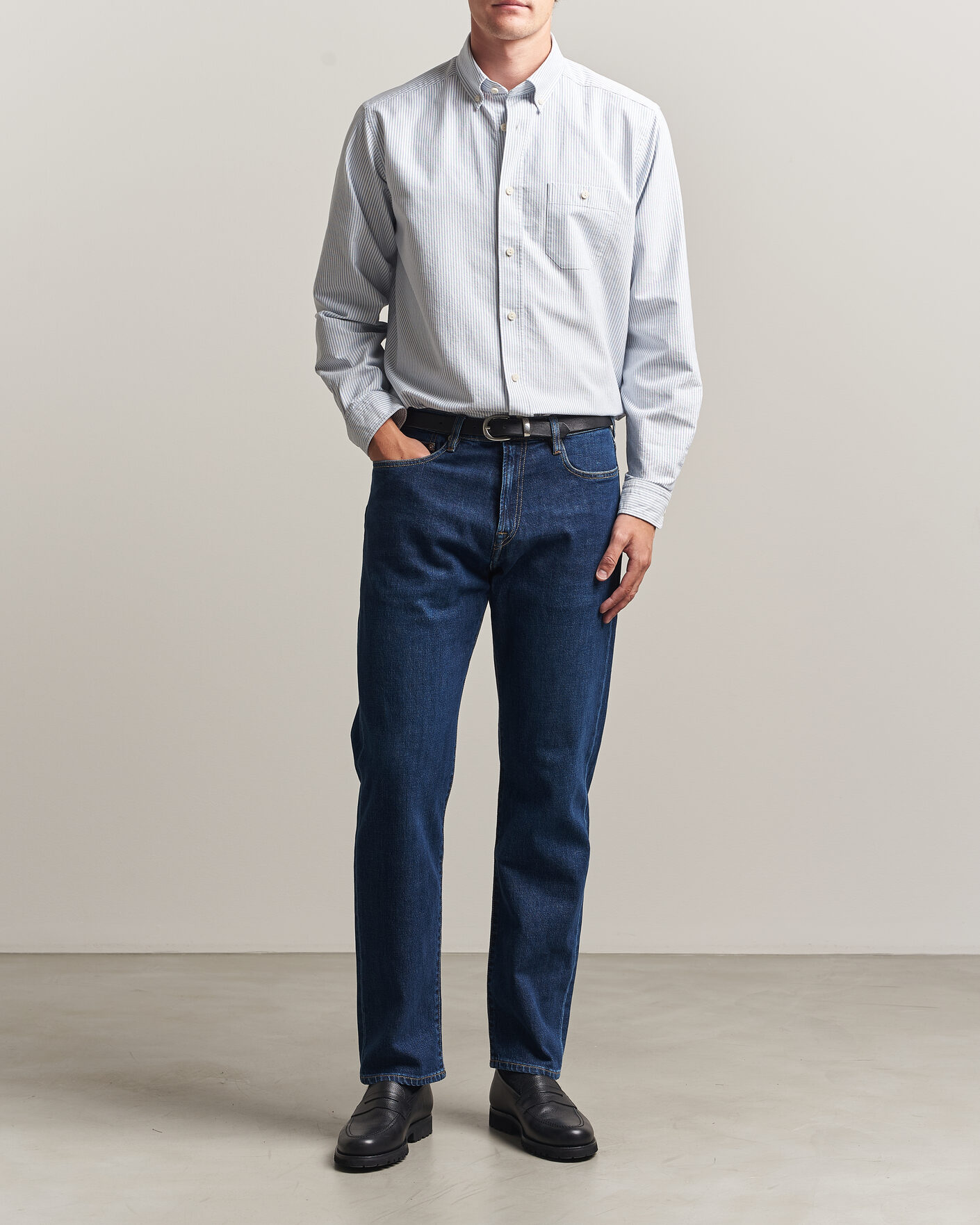 Homme | Chemises | Eton | Regular Fit Ivy Oxford Striped Shirt Mid Blue