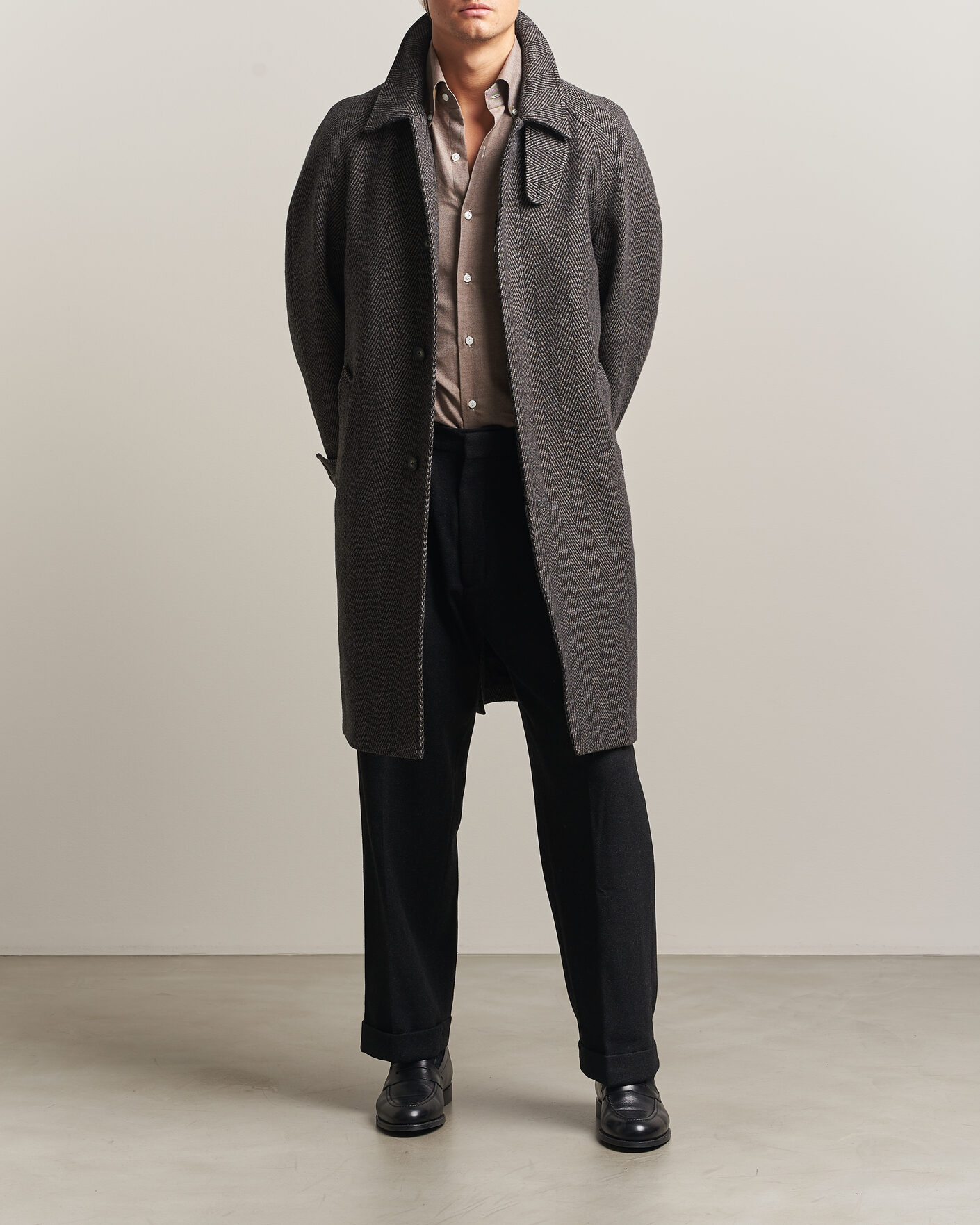 Homme | Manteaux Et Vestes | Eton | Wool/Cashmere Herringbone Raglan Coat Dark Brown