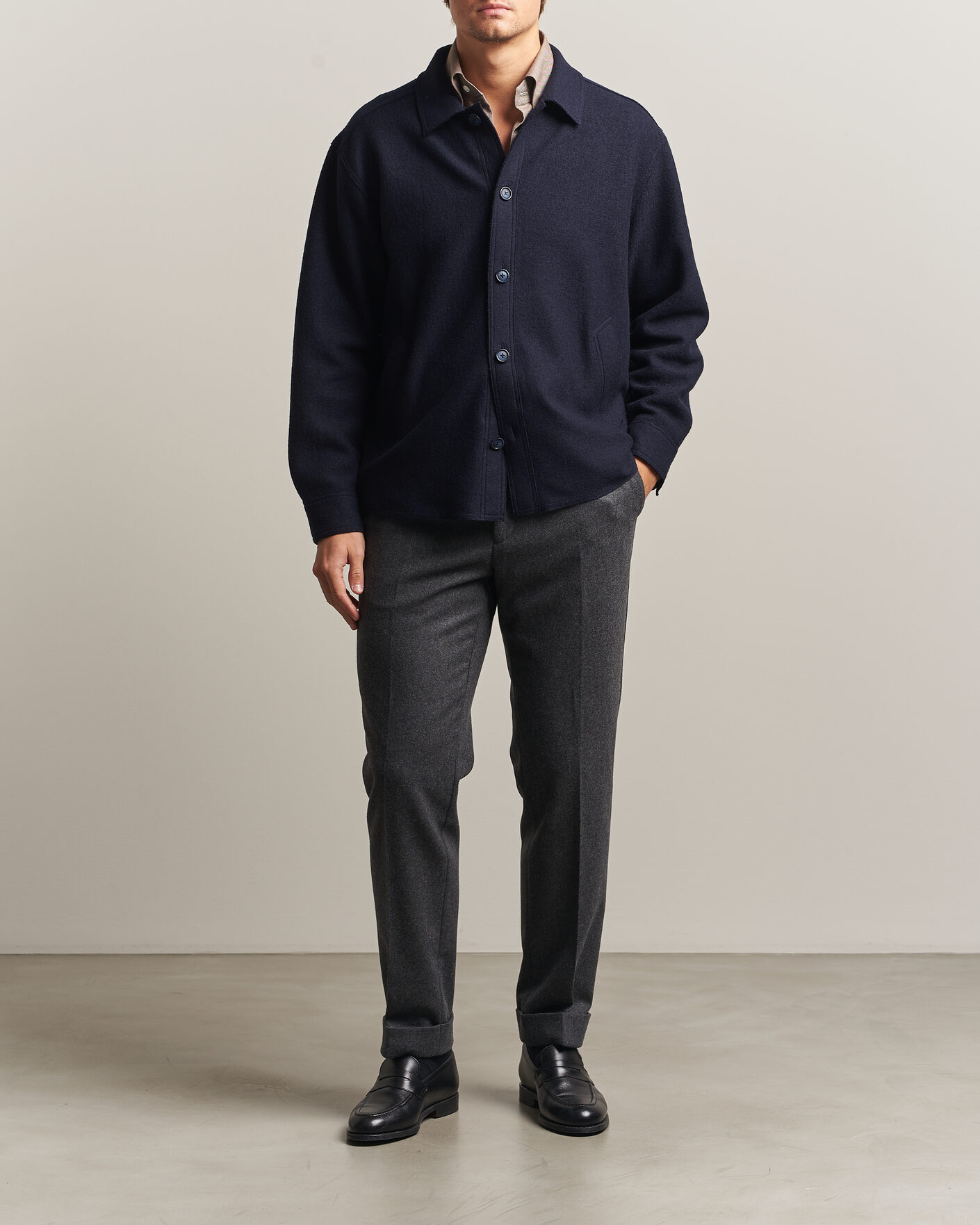 Homme | Manteaux Et Vestes | Eton | Boiled Wool Shirt Jacket Navy Blue