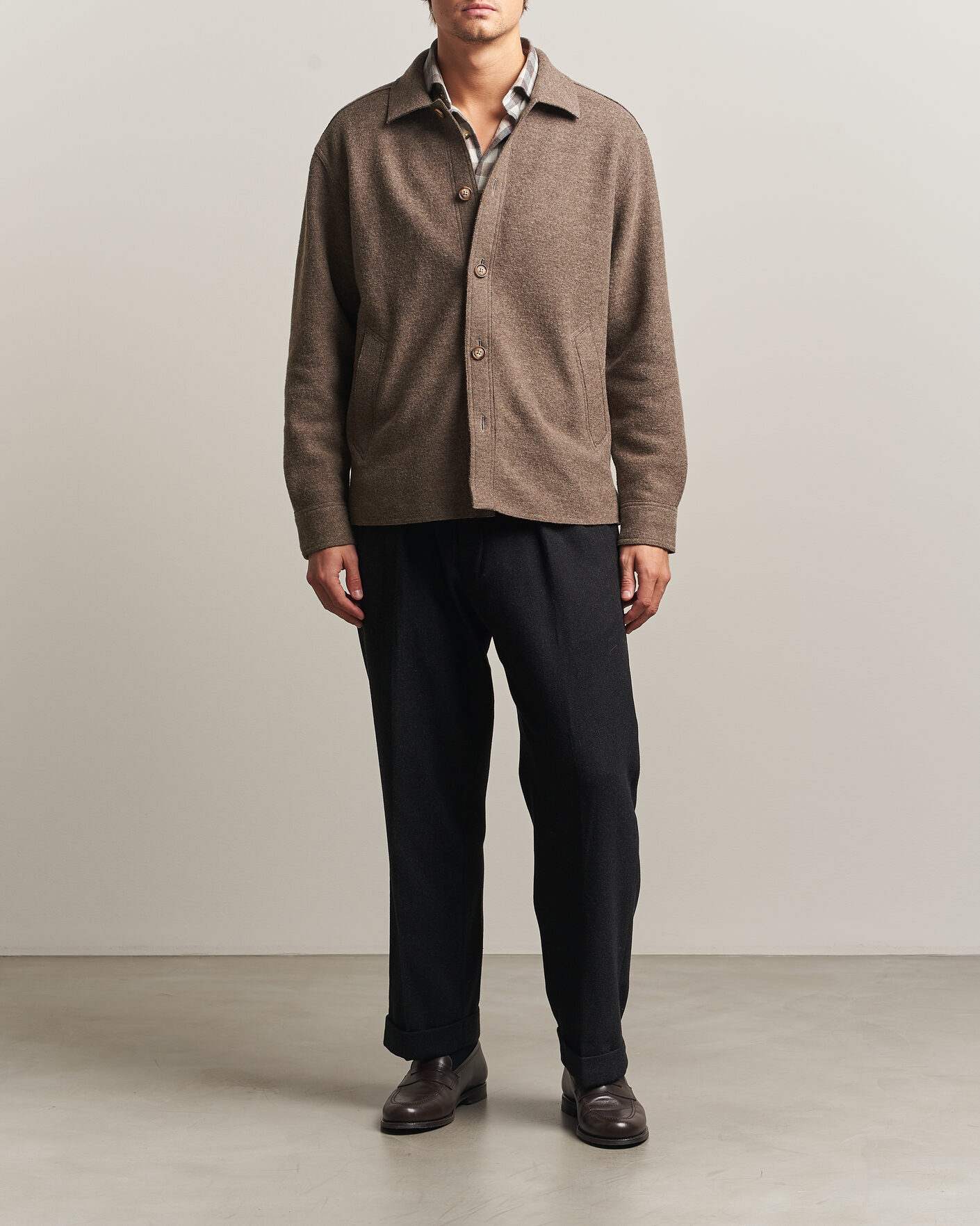 Homme | Manteaux Et Vestes | Eton | Boiled Wool Shirt Jacket Brown
