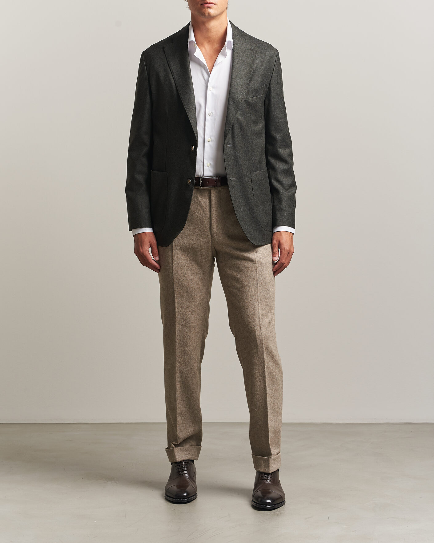 Homme | Blazers | Eton | Wool Flannel Soft Jacket Dark Green