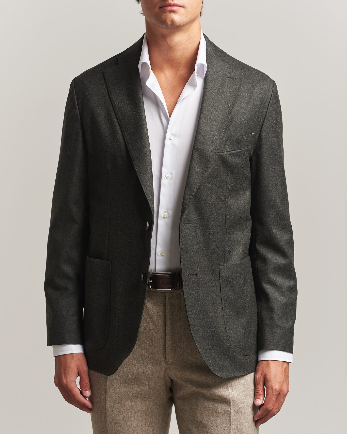 Homme | Blazers | Eton | Wool Flannel Soft Jacket Dark Green