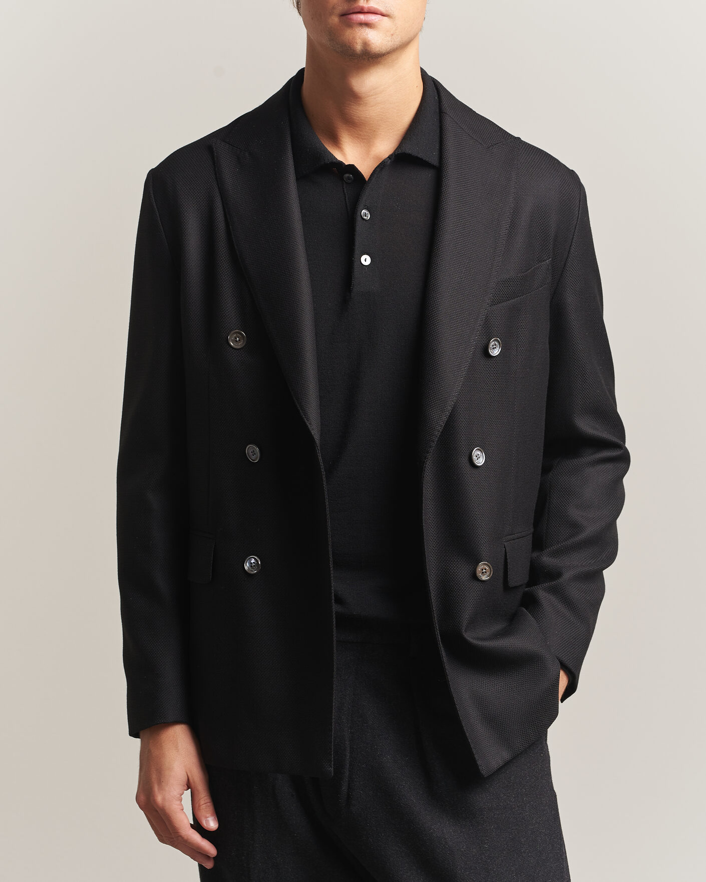 Homme | Blazers | Eton | Double Breasted Hopsack Soft jacket Black