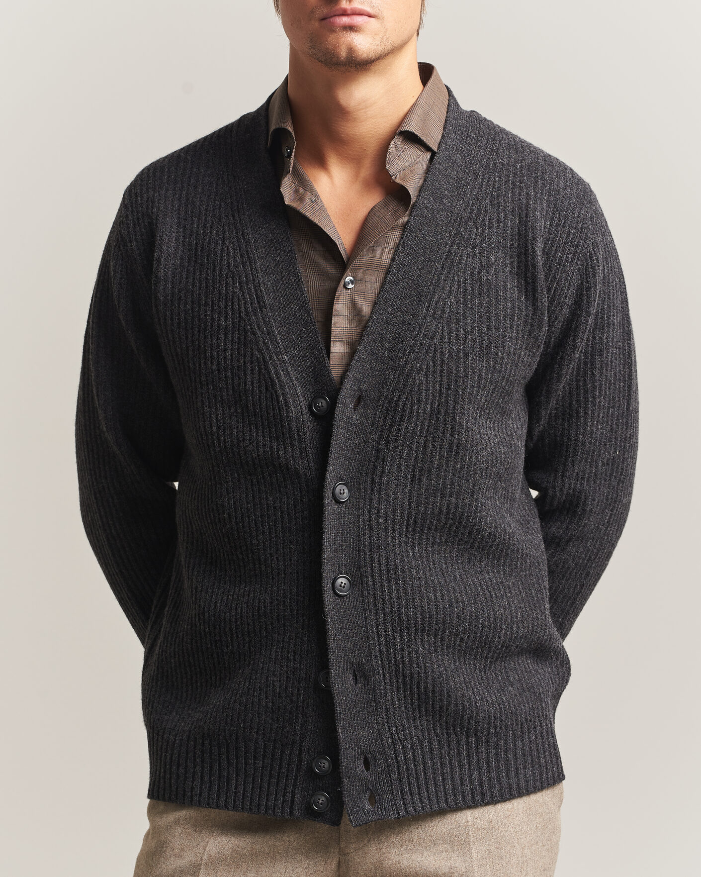 Homme | Pulls Et Tricots | Eton | Merino Wool Rib Cardigan Dark Grey