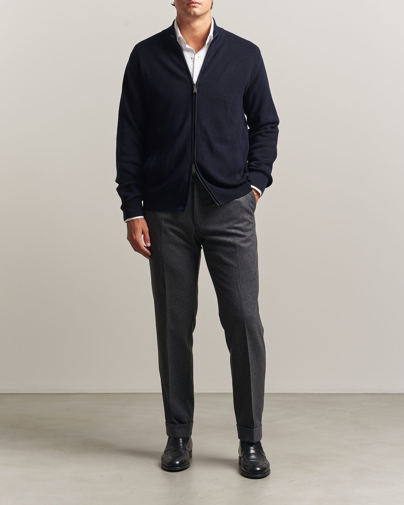 Homme | Pulls Et Tricots | Eton | Merino Wool Knitted Full Zip Navy Blue