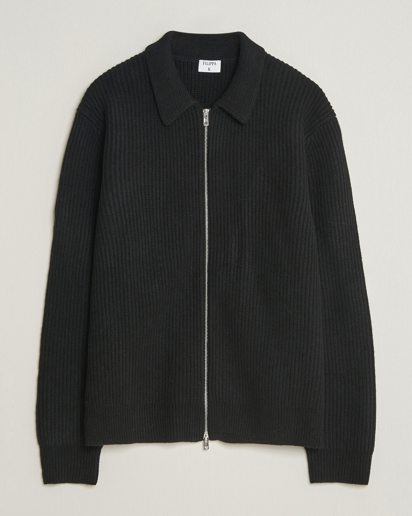 Homme | Pulls Et Tricots | Filippa K | Ribbed Wool Knitted Full Zip Black