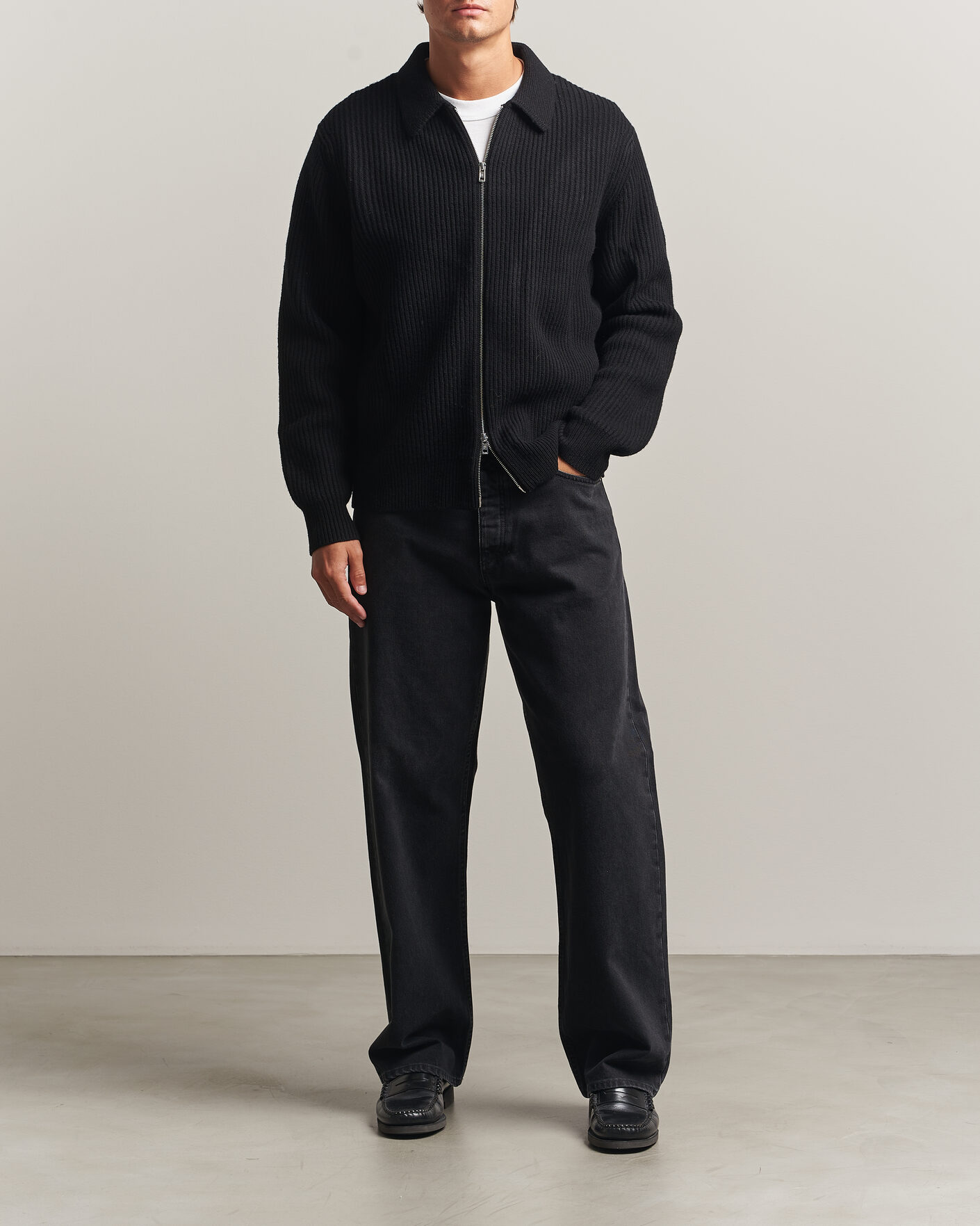 Homme | Pulls Et Tricots | Filippa K | Ribbed Wool Knitted Full Zip Black