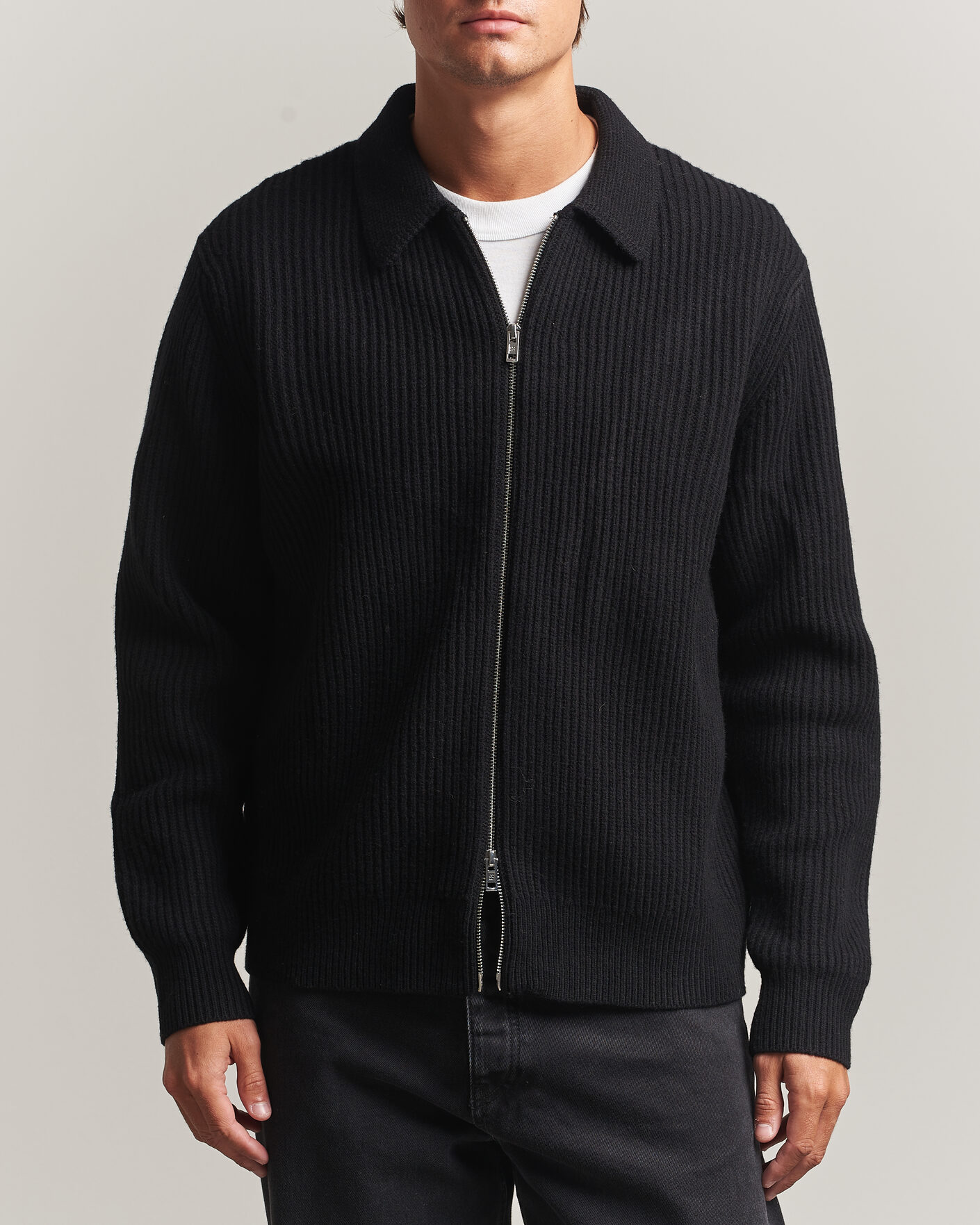 Homme | Pulls Et Tricots | Filippa K | Ribbed Wool Knitted Full Zip Black