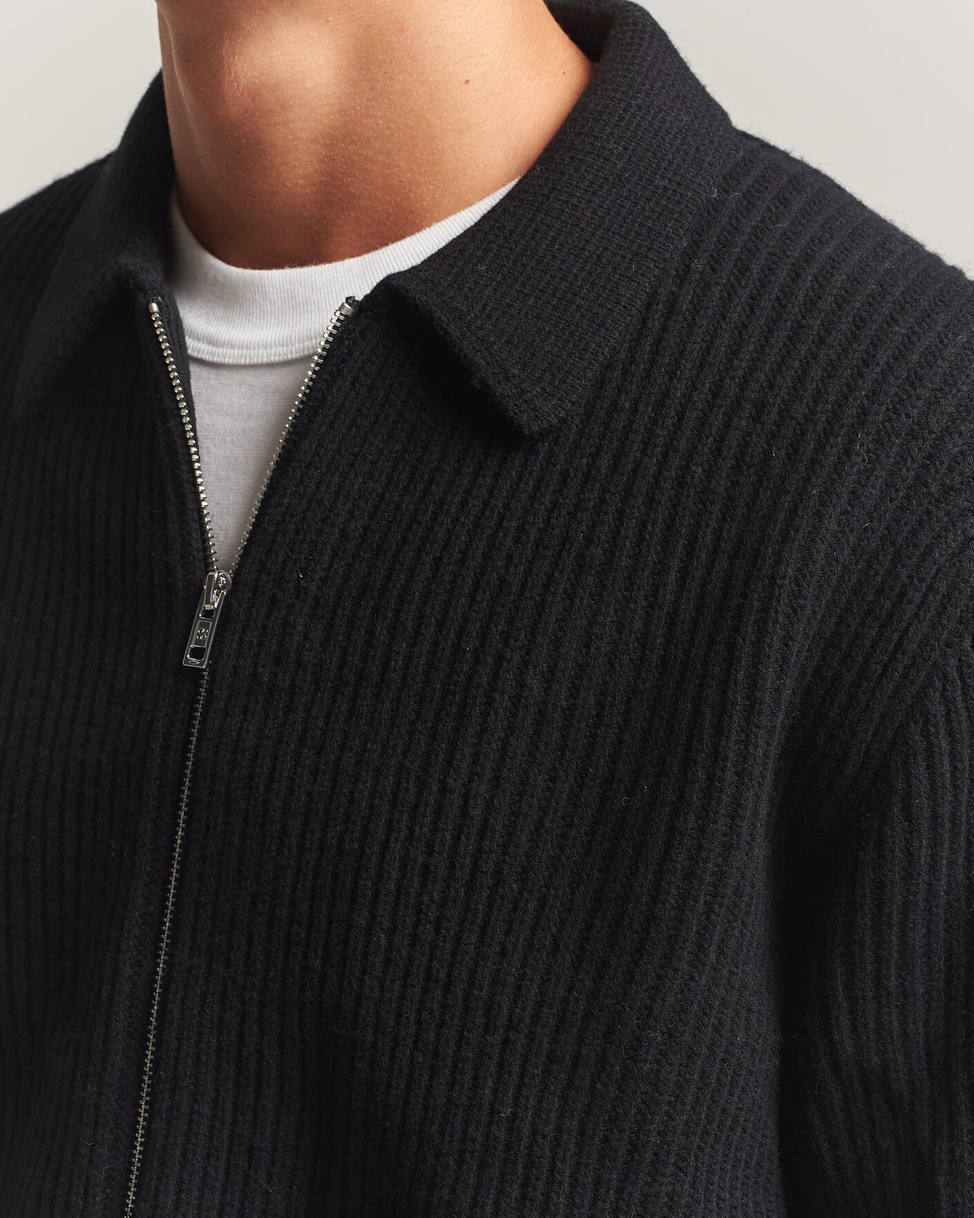 Homme | Pulls Et Tricots | Filippa K | Ribbed Wool Knitted Full Zip Black