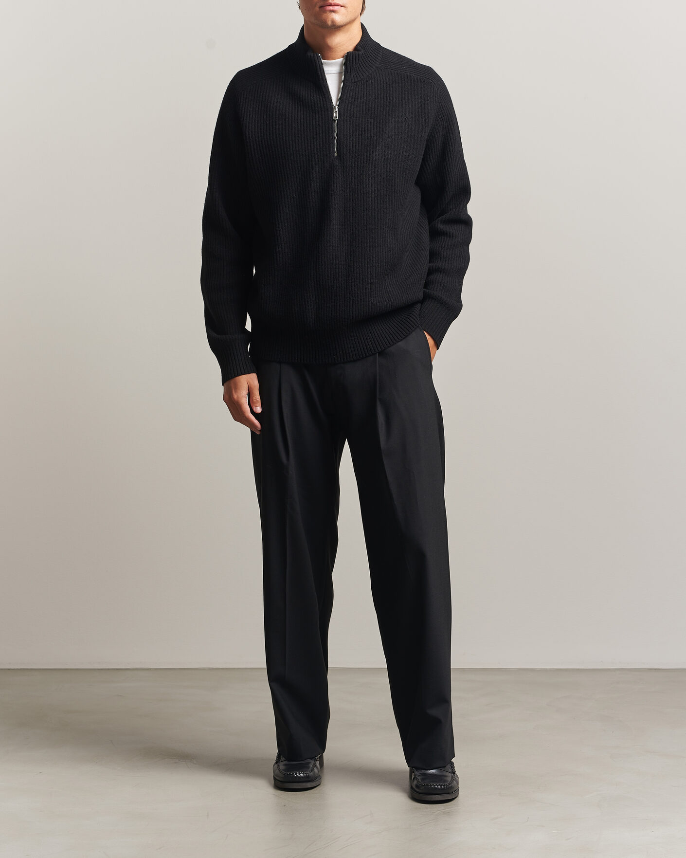 Homme | Pulls Et Tricots | Filippa K | Ribbed Wool Knitted Half Zip Black