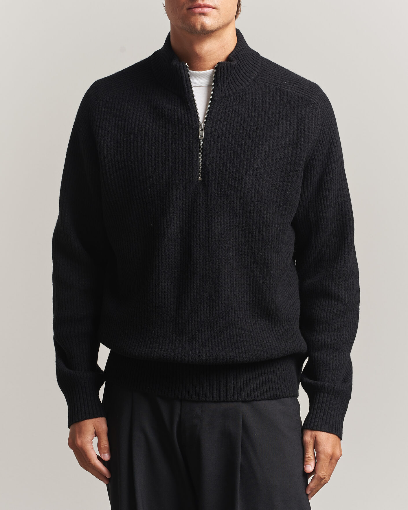 Homme | Pulls Et Tricots | Filippa K | Ribbed Wool Knitted Half Zip Black