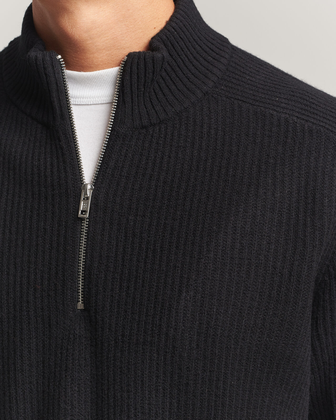 Homme | Pulls Et Tricots | Filippa K | Ribbed Wool Knitted Half Zip Black