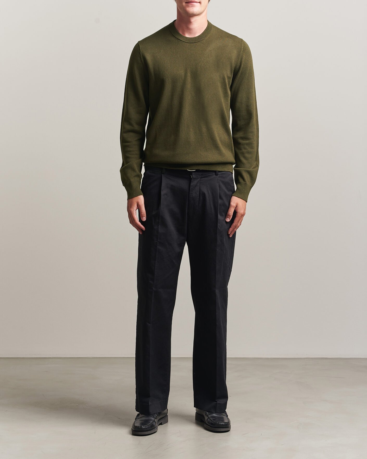 Homme | Pulls Et Tricots | Filippa K | Cotton Merino Knitted Sweater Dark Moss Green