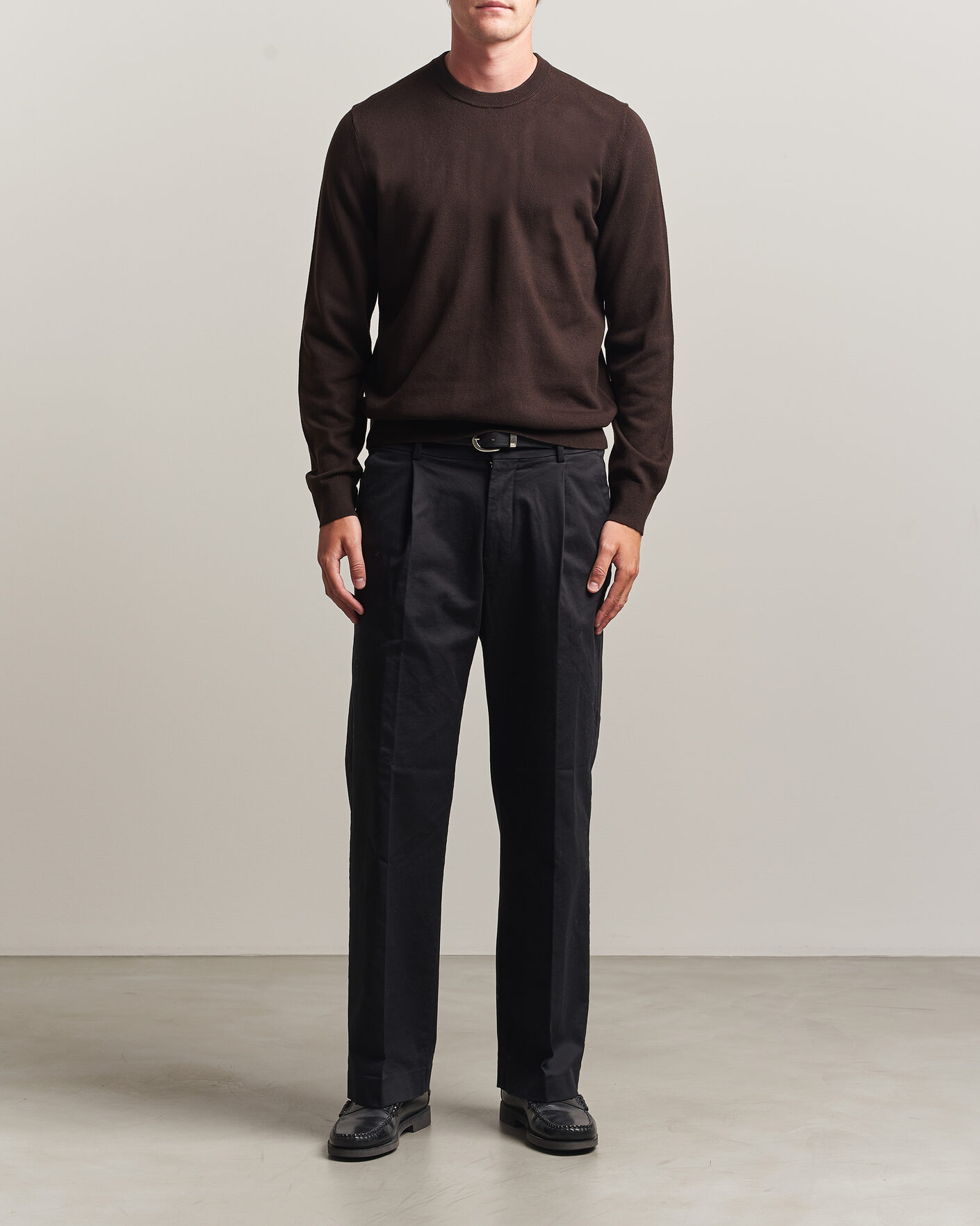 Homme | Pulls Et Tricots | Filippa K | Cotton Merino Knitted Sweater Dark Chocolate