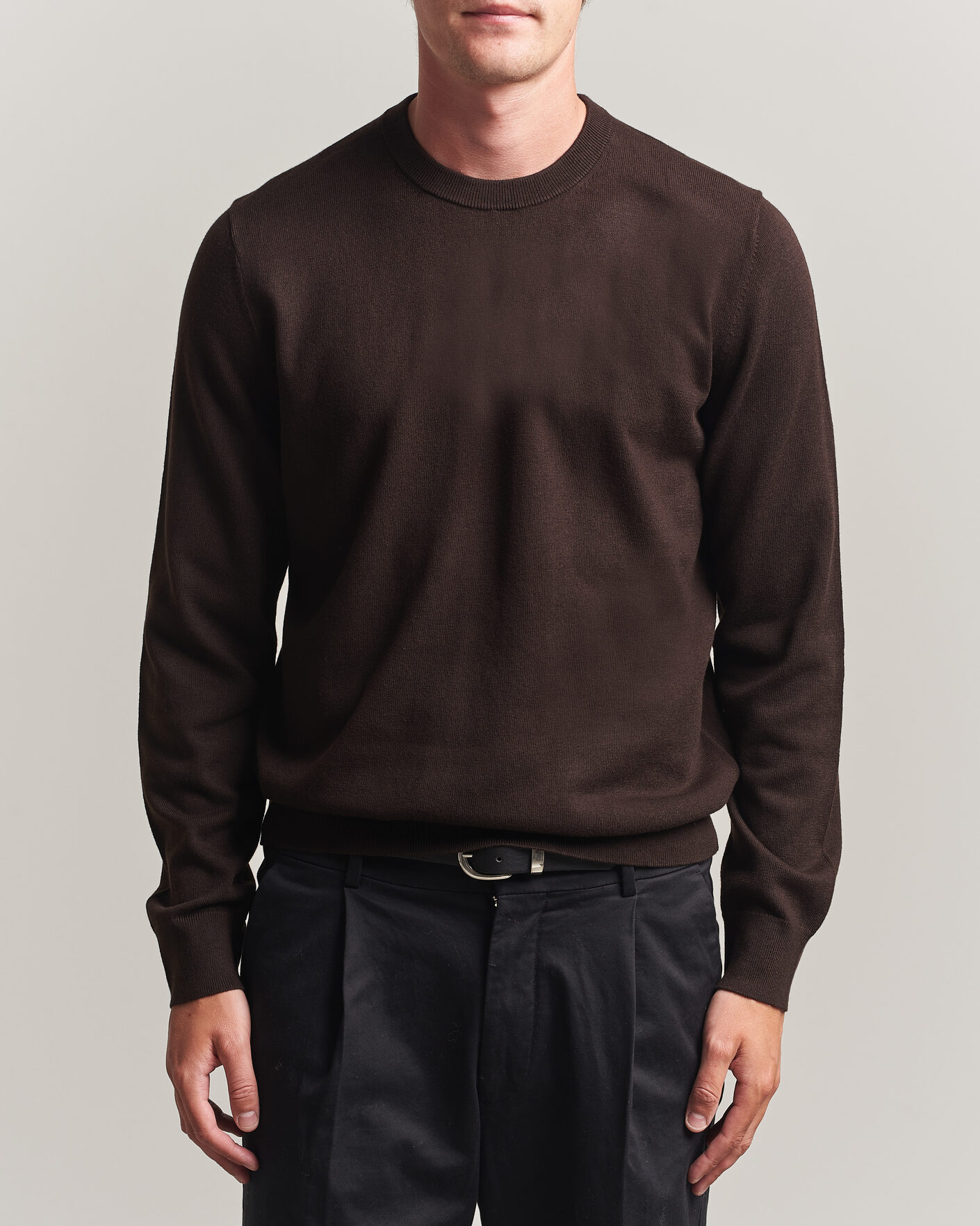 Homme | Pulls Et Tricots | Filippa K | Cotton Merino Knitted Sweater Dark Chocolate