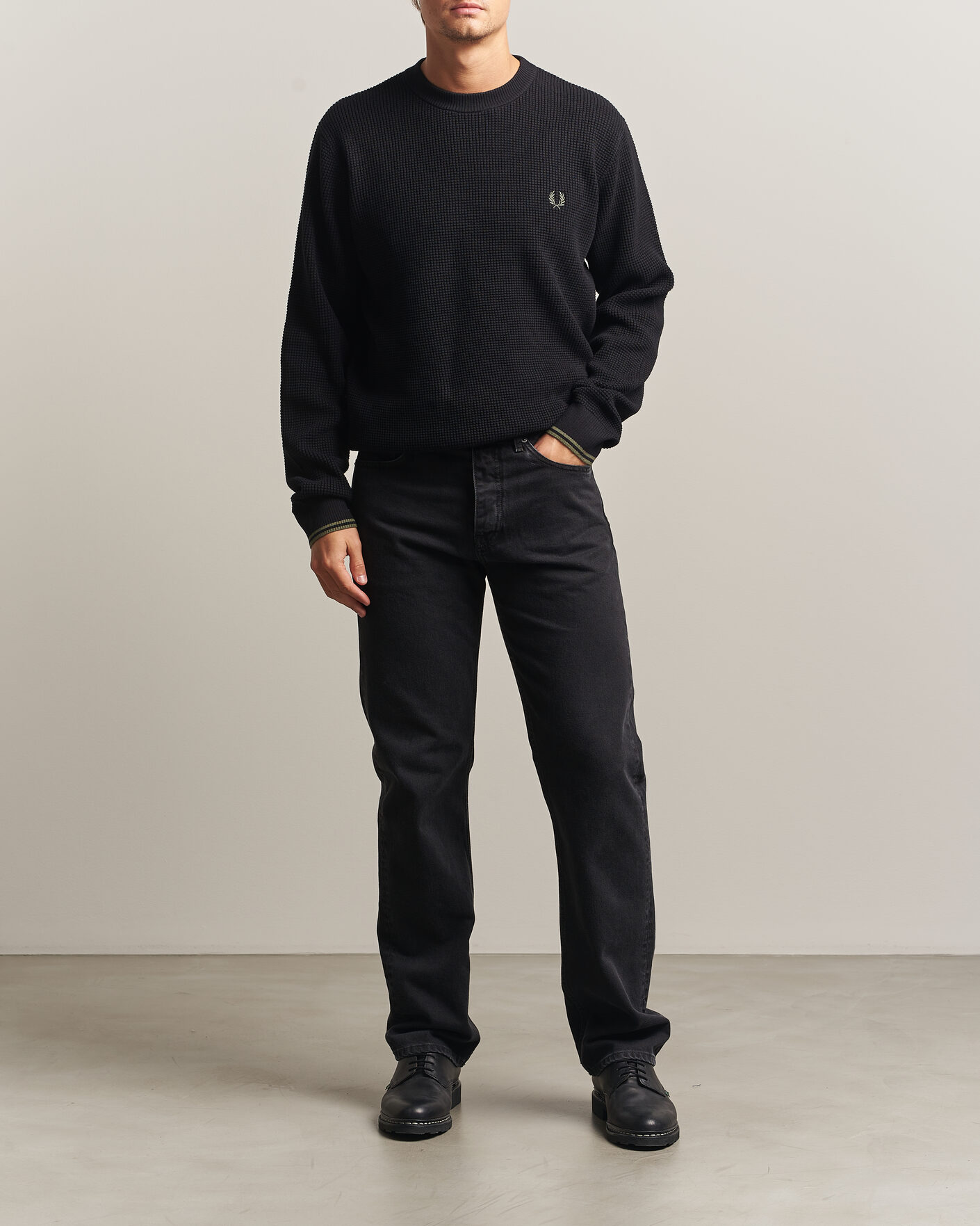 Homme | Pulls Et Tricots | Fred Perry | Waffle Stitch Jumper Black