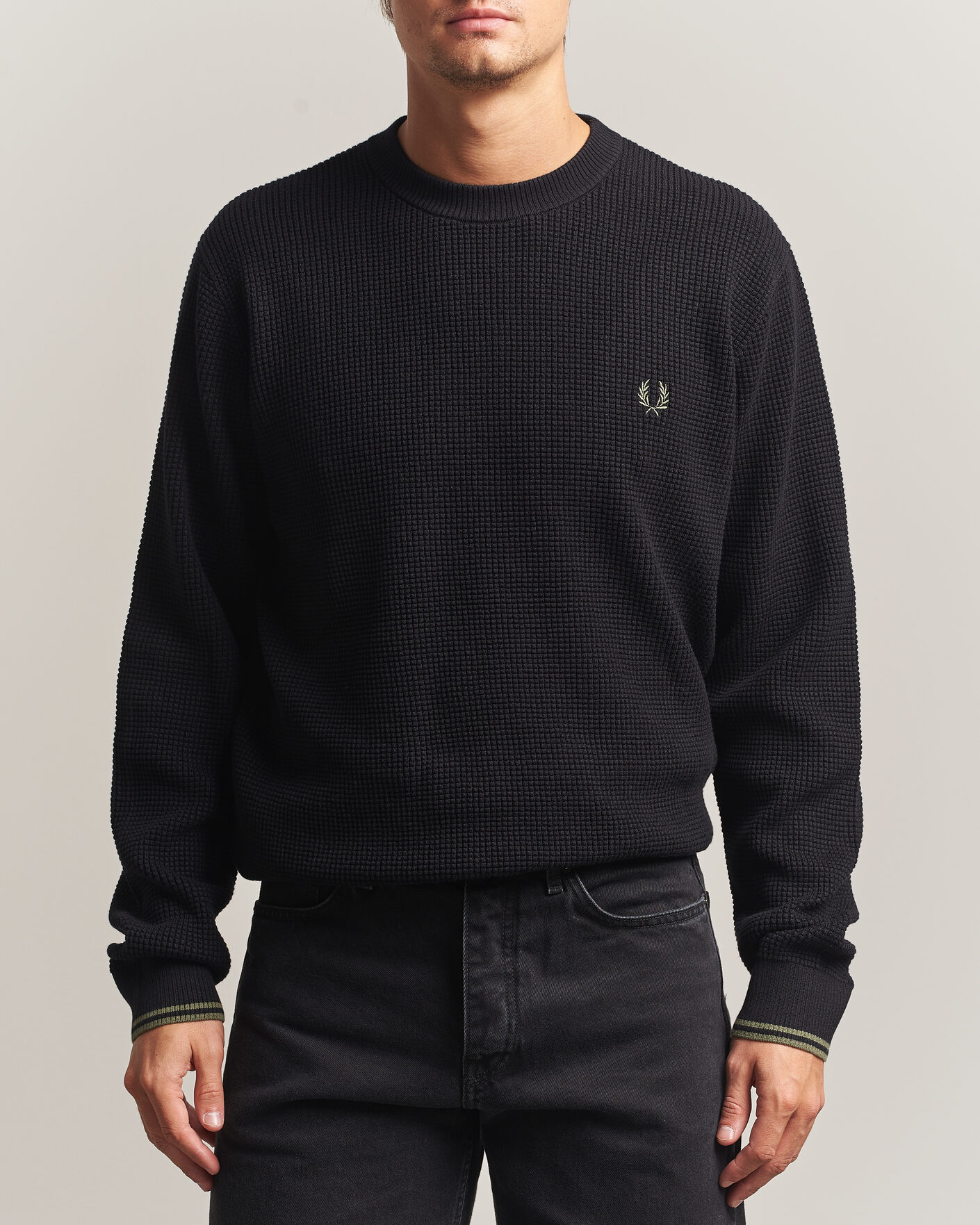Homme | Pulls Et Tricots | Fred Perry | Waffle Stitch Jumper Black