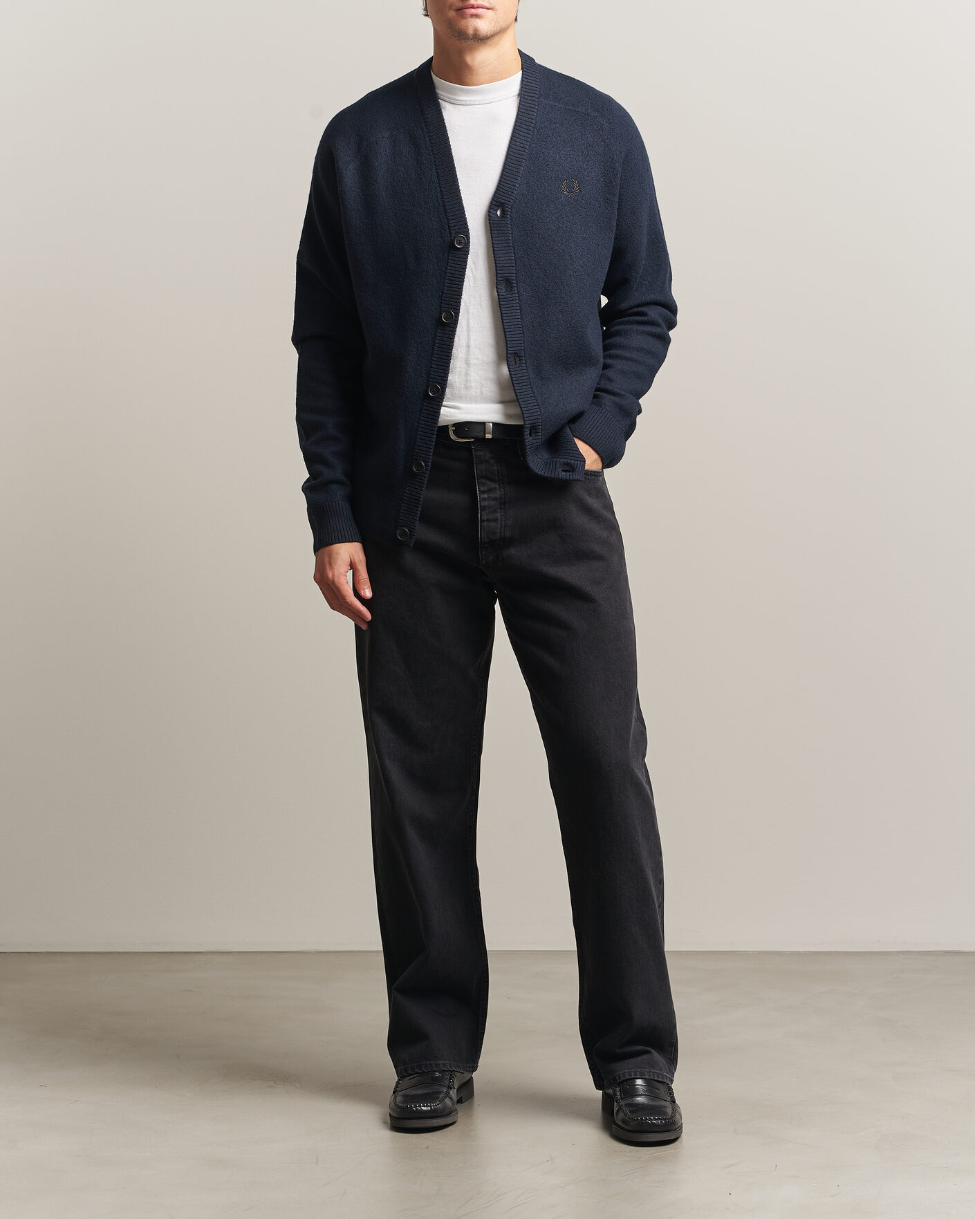 Homme | Pulls Et Tricots | Fred Perry | Wool Saddle Sleeve Cardigan Navy