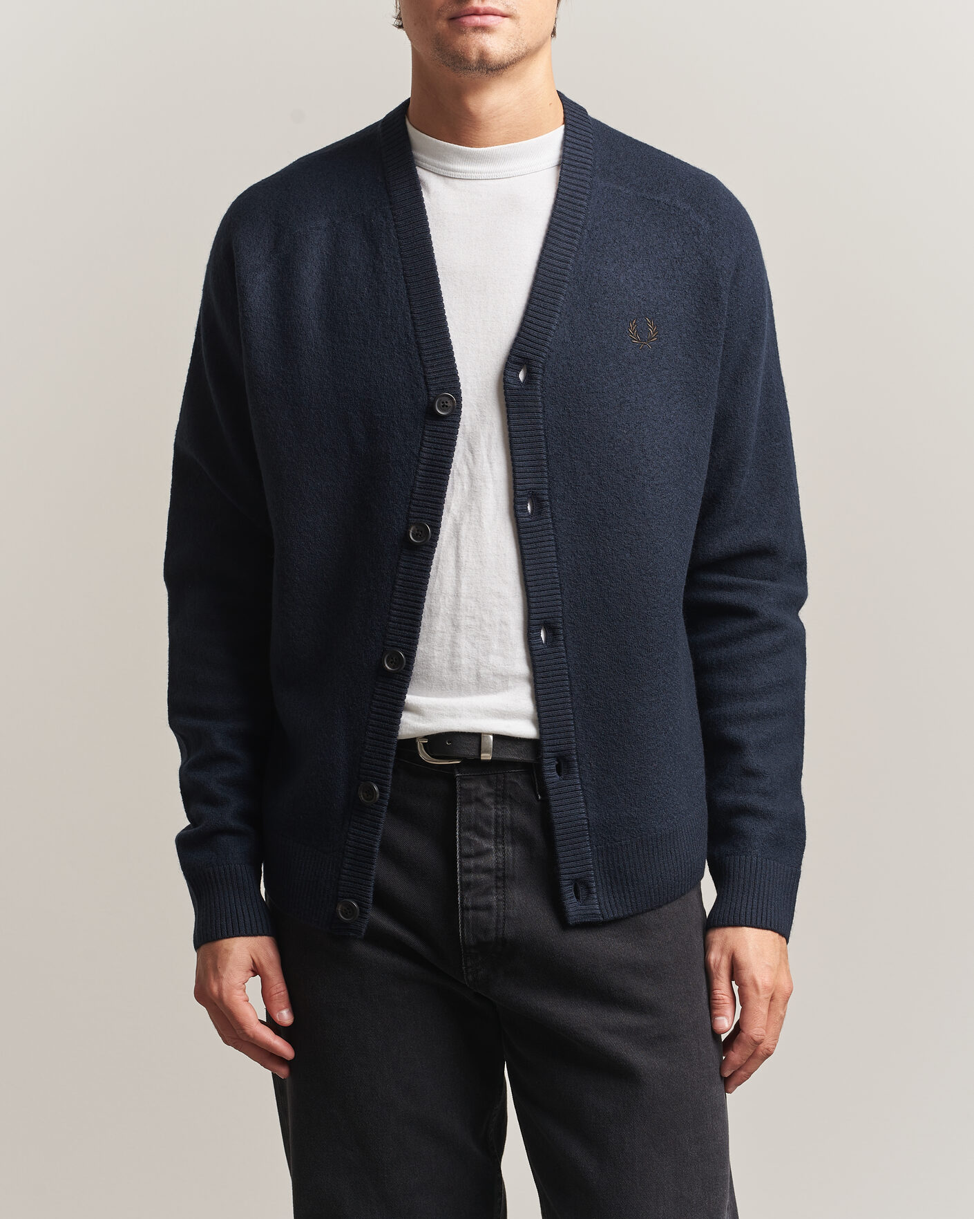 Homme | Pulls Et Tricots | Fred Perry | Wool Saddle Sleeve Cardigan Navy