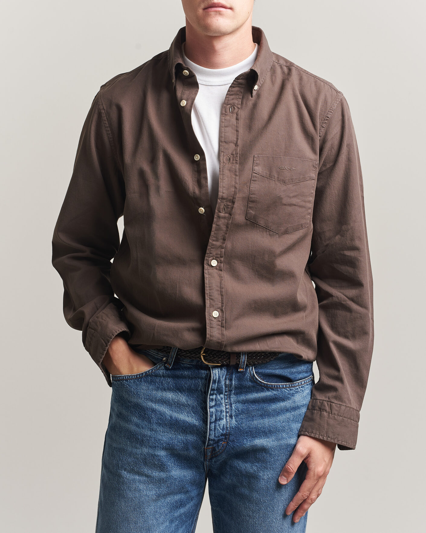 Homme | Chemises | Gant | Regular Fit Garment Dyed Twill Shirt Shadow Brown
