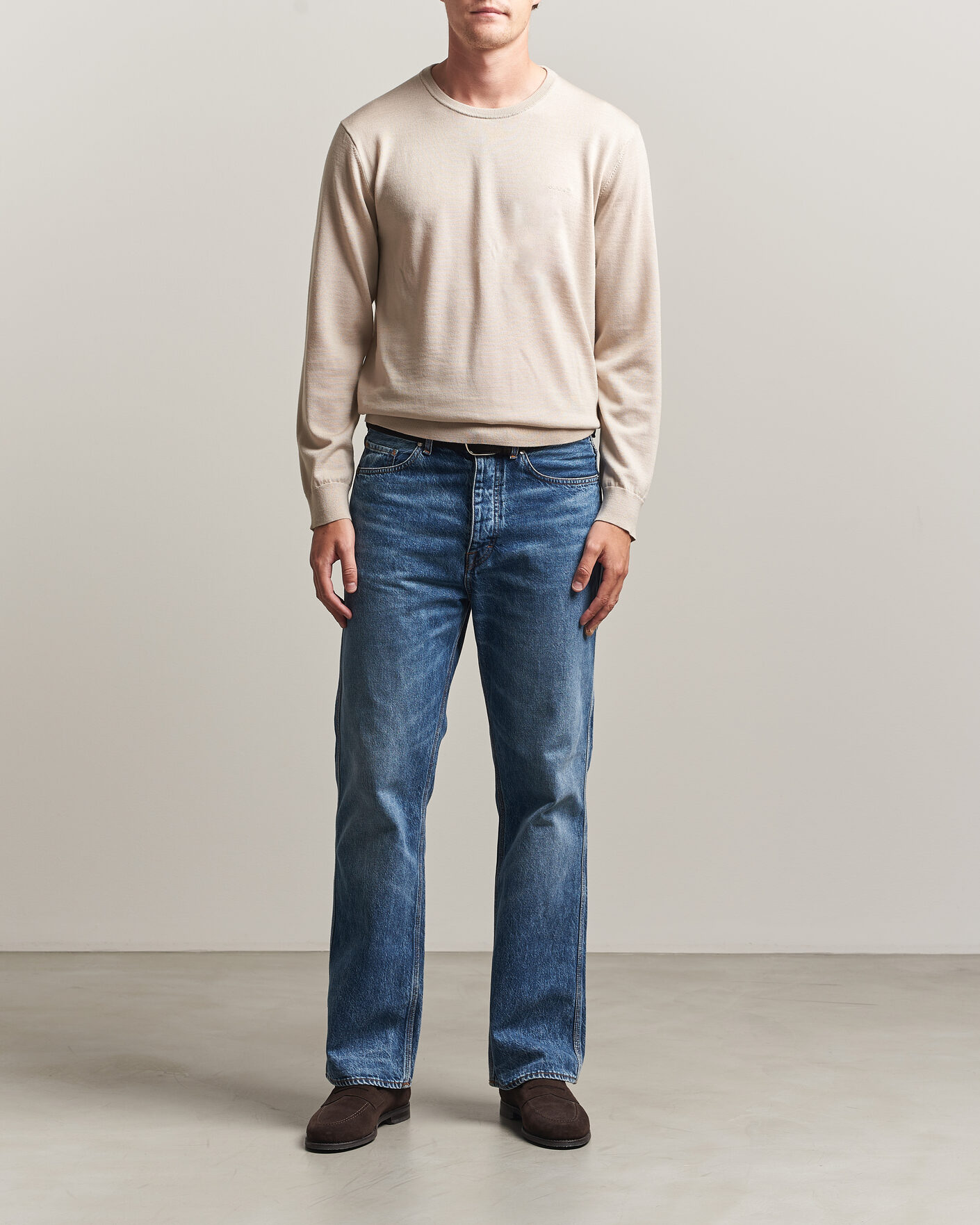 Homme | Pulls Et Tricots | Gant | Extrafine Merino Knitted Crew Neck Clay Beige