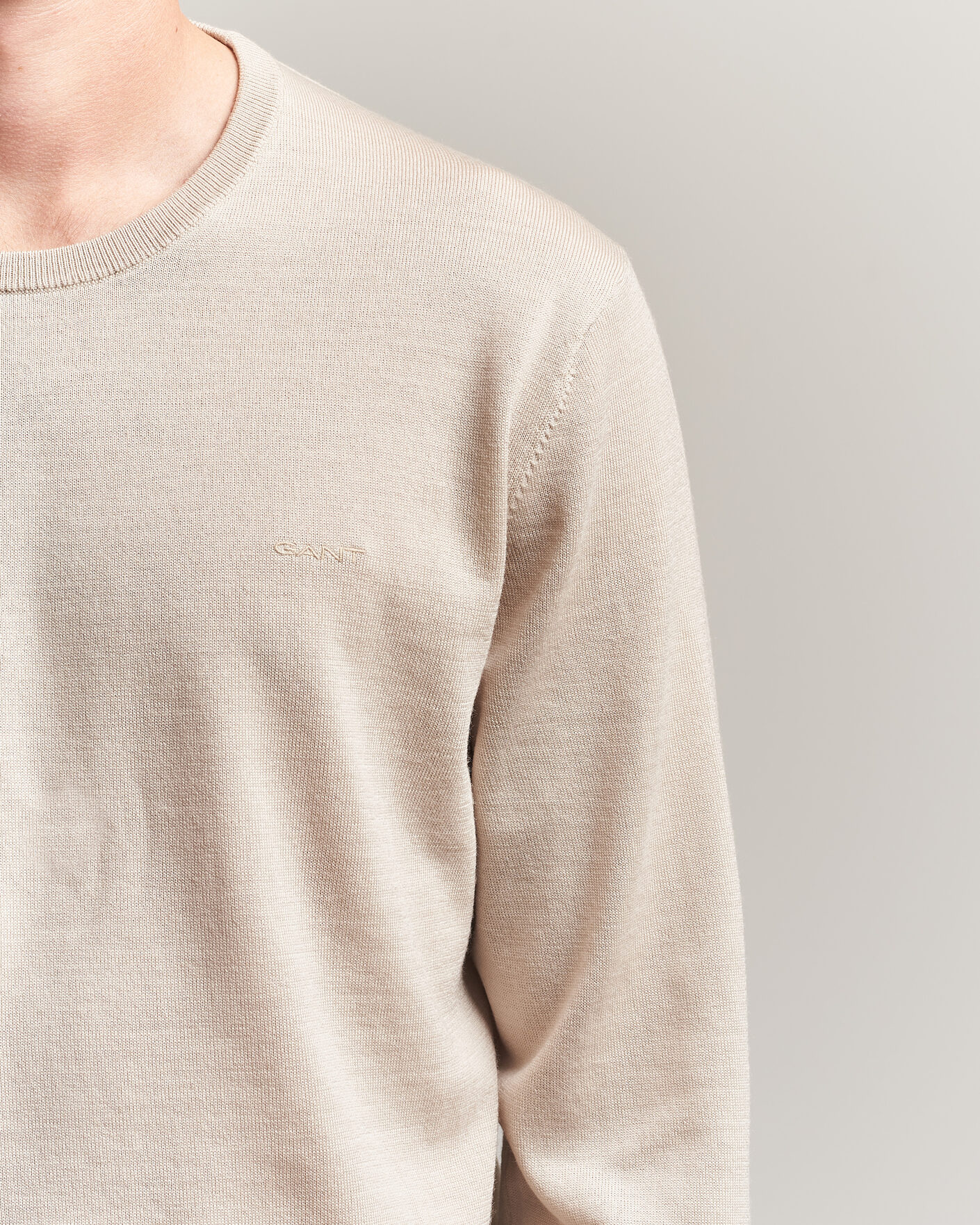 Homme | Pulls Et Tricots | Gant | Extrafine Merino Knitted Crew Neck Clay Beige