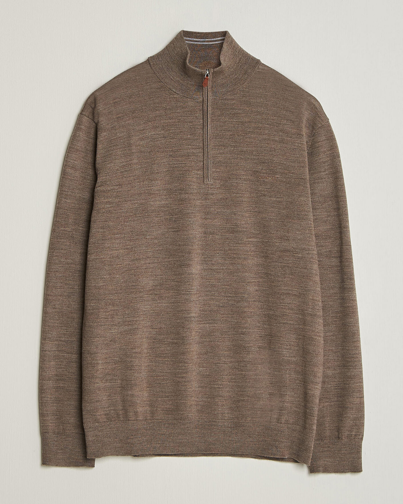Homme | Pulls Et Tricots | Gant | Extrafine Merino Knitted Half Zip Dark Hazelnut Melange