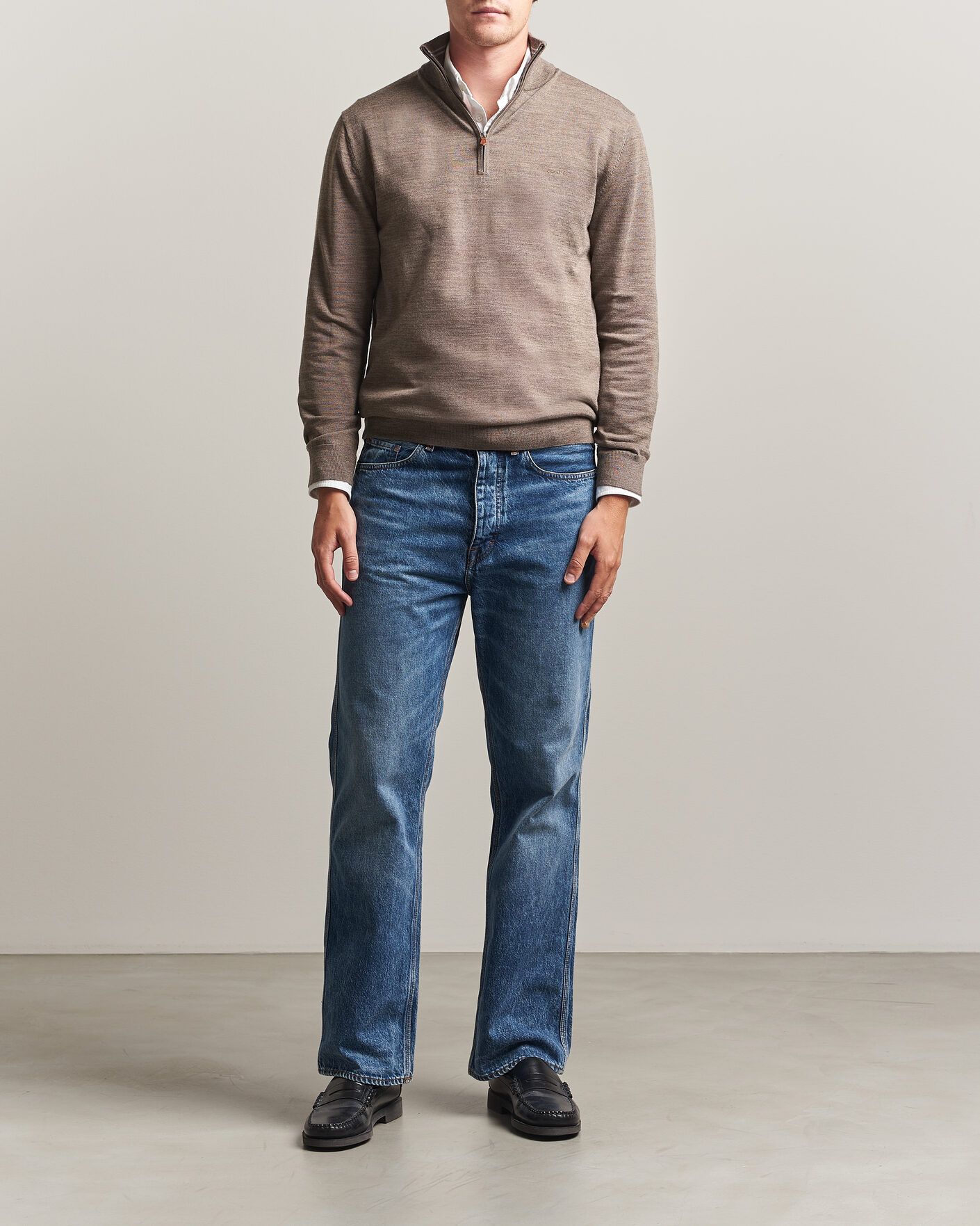 Homme | Pulls Et Tricots | Gant | Extrafine Merino Knitted Half Zip Dark Hazelnut Melange