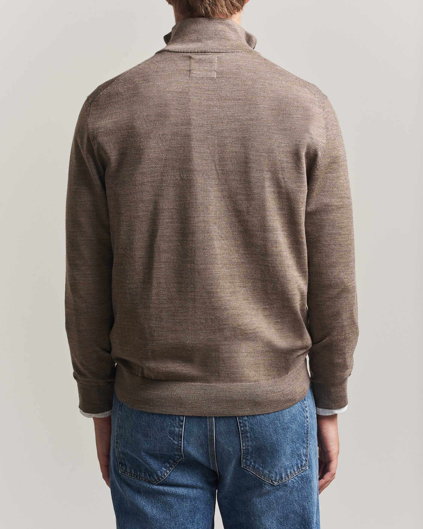 Homme | Pulls Et Tricots | Gant | Extrafine Merino Knitted Half Zip Dark Hazelnut Melange