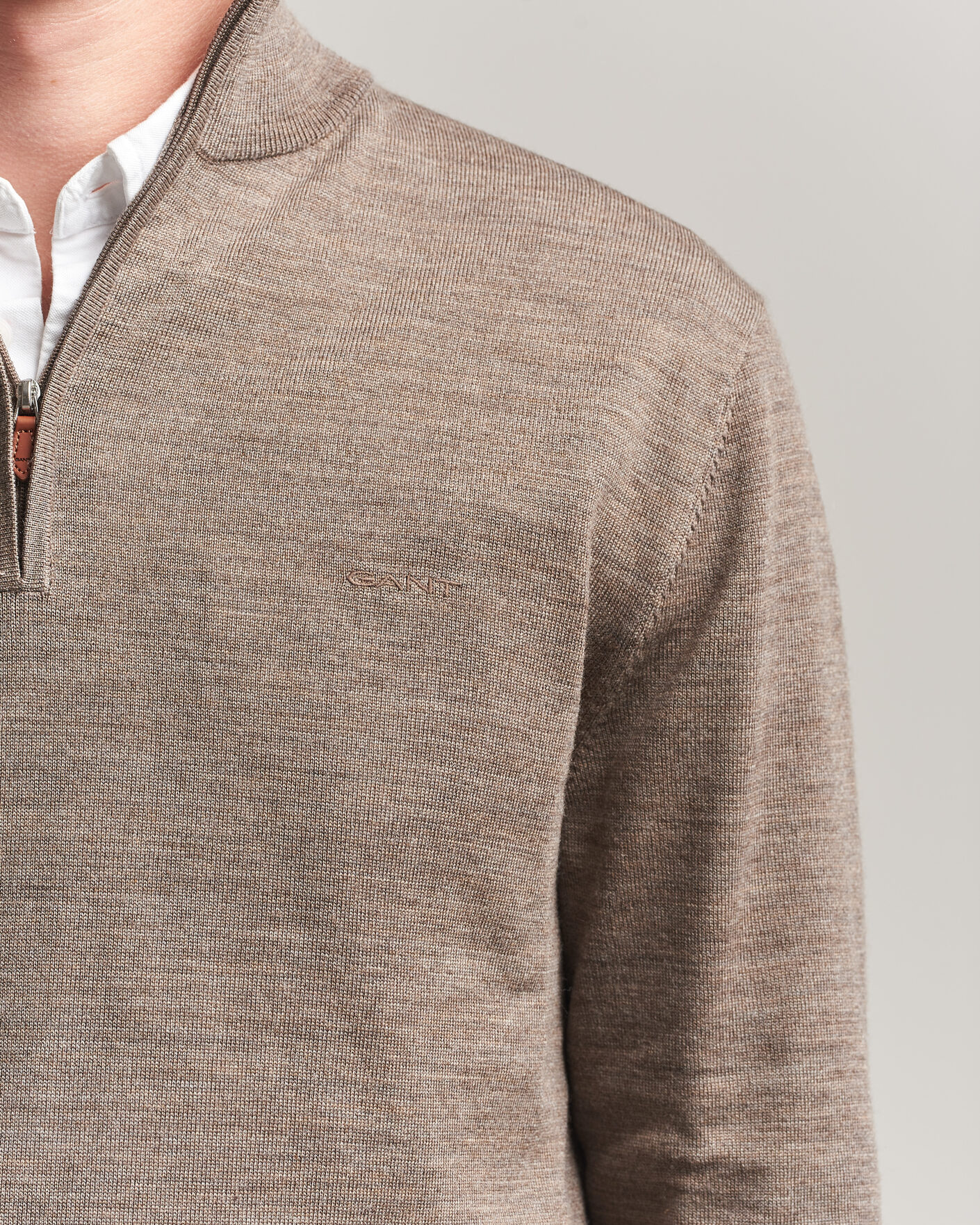 Homme | Pulls Et Tricots | Gant | Extrafine Merino Knitted Half Zip Dark Hazelnut Melange