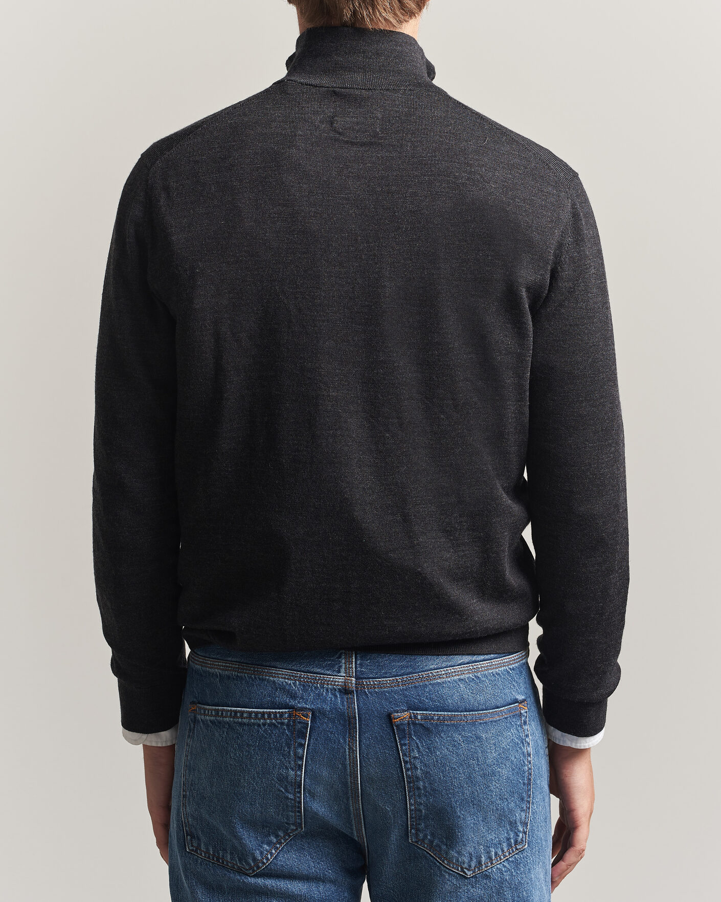 Homme | Pulls Et Tricots | Gant | Extrafine Merino Knitted Half Zip Dark Charcoal Melange