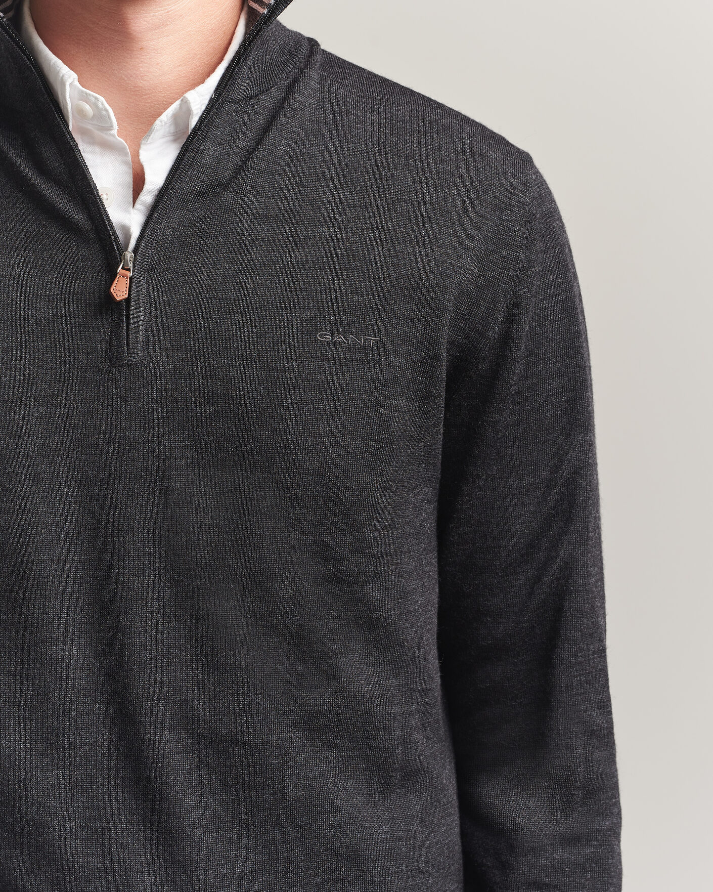 Homme | Pulls Et Tricots | Gant | Extrafine Merino Knitted Half Zip Dark Charcoal Melange
