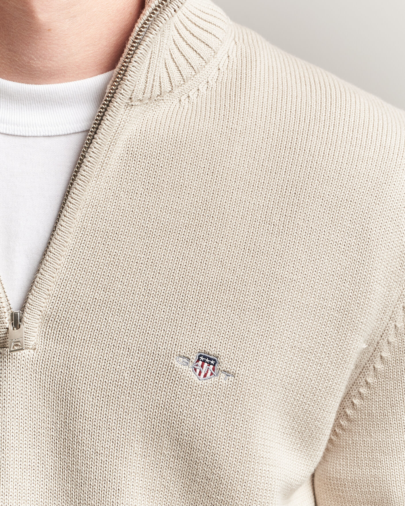 Homme | Pulls Et Tricots | Gant | Casual Cotton Knitted Half Zip Clay Beige