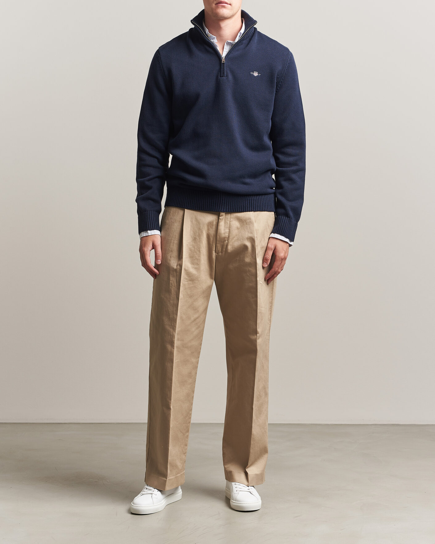 Homme | Pulls Et Tricots | Gant | Casual Cotton Knitted Half Zip Evening Blue