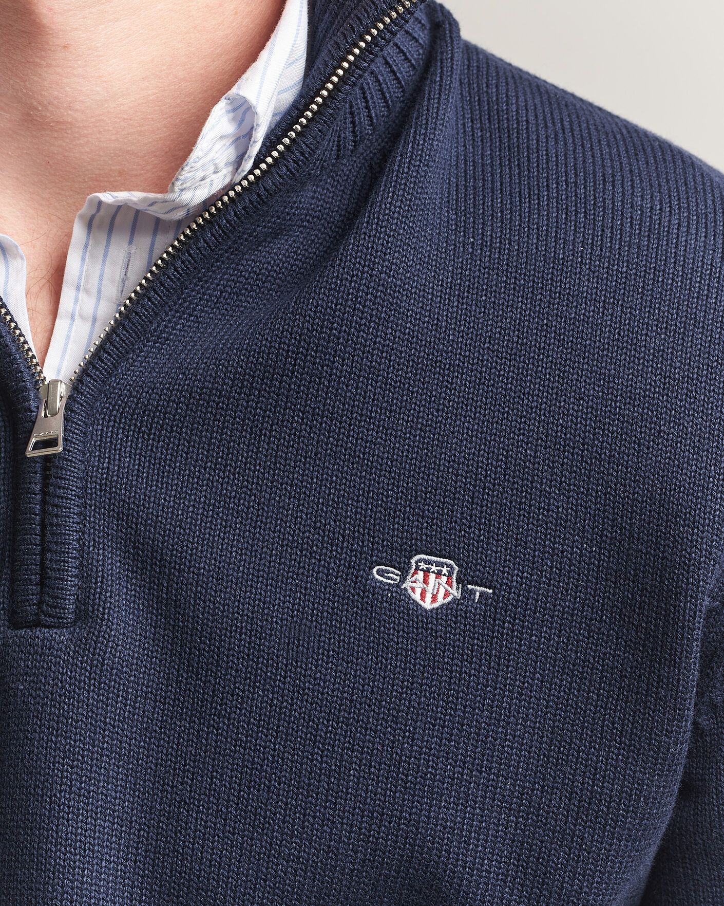 Homme | Pulls Et Tricots | Gant | Casual Cotton Knitted Half Zip Evening Blue