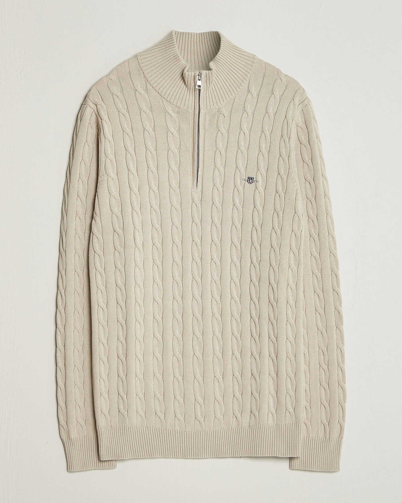 Homme | Pulls Et Tricots | Gant | Cotton Cable Half Zip Clay Beige