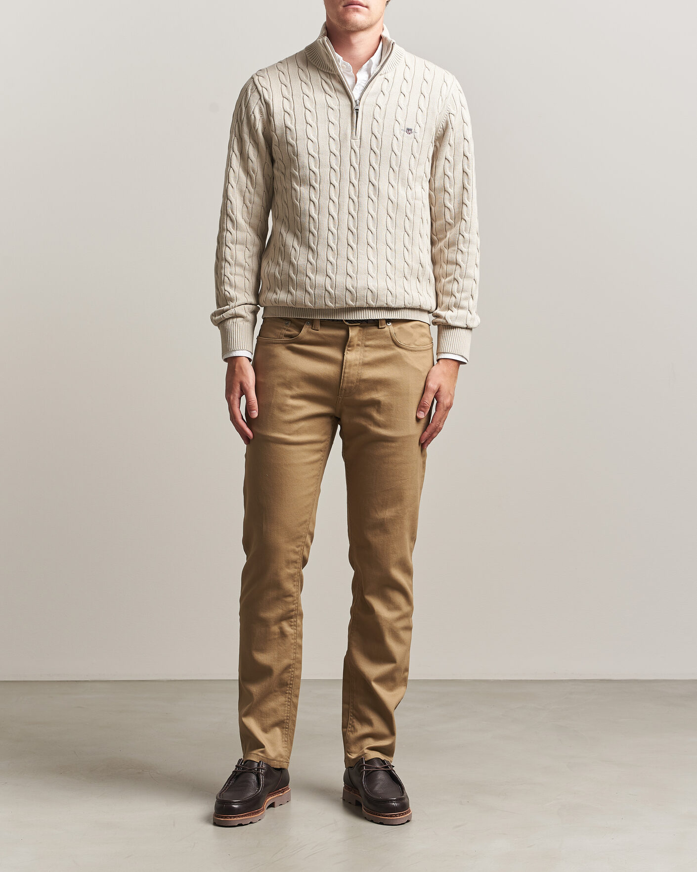 Homme | Pulls Et Tricots | Gant | Cotton Cable Half Zip Clay Beige