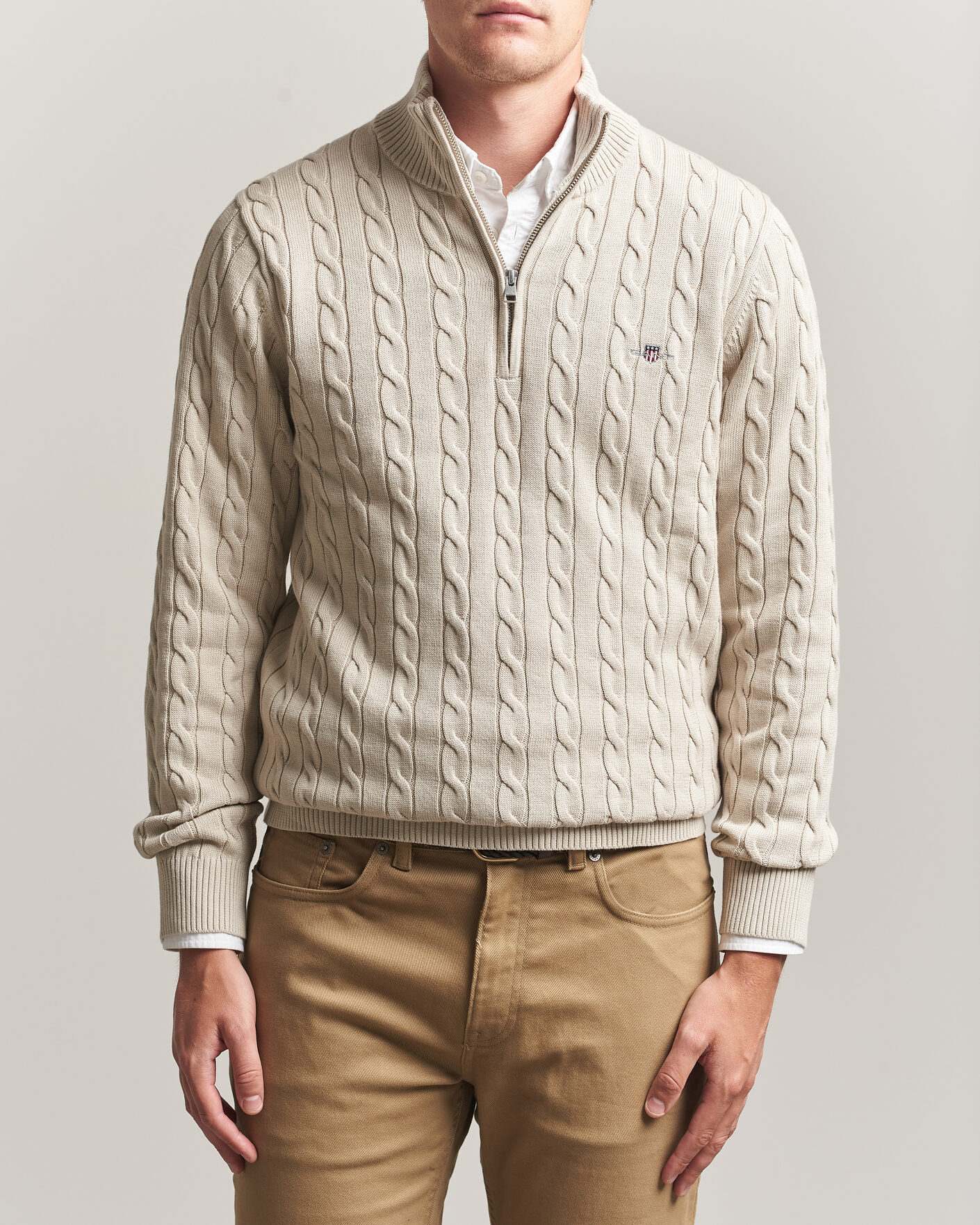 Homme | Pulls Et Tricots | Gant | Cotton Cable Half Zip Clay Beige
